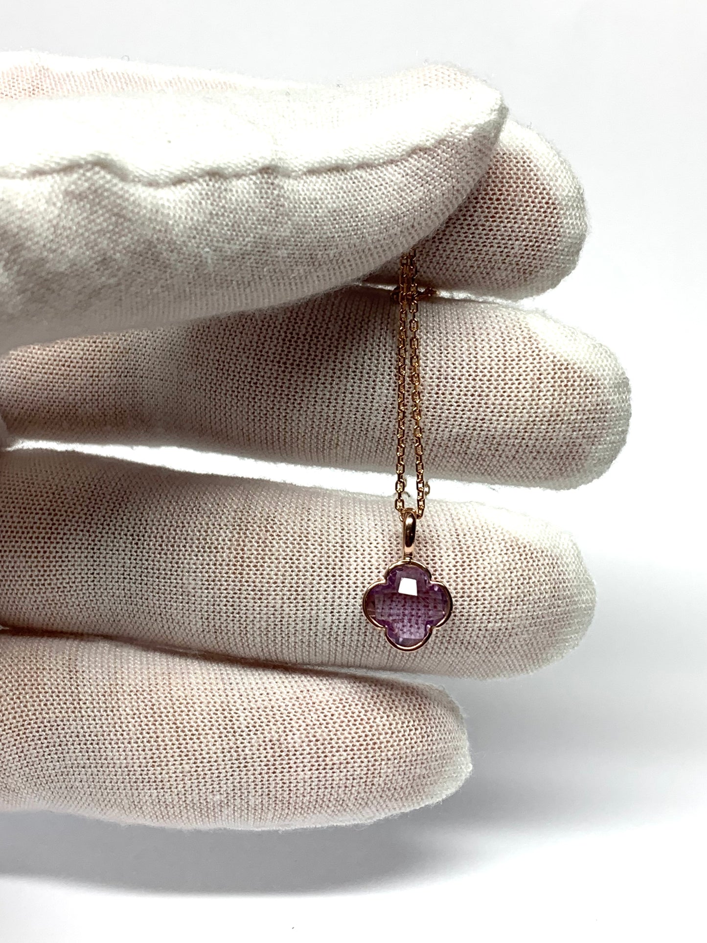 14k Solid Rose Gold, Pink Amethyst Mini Pendant “Clover”, Charm