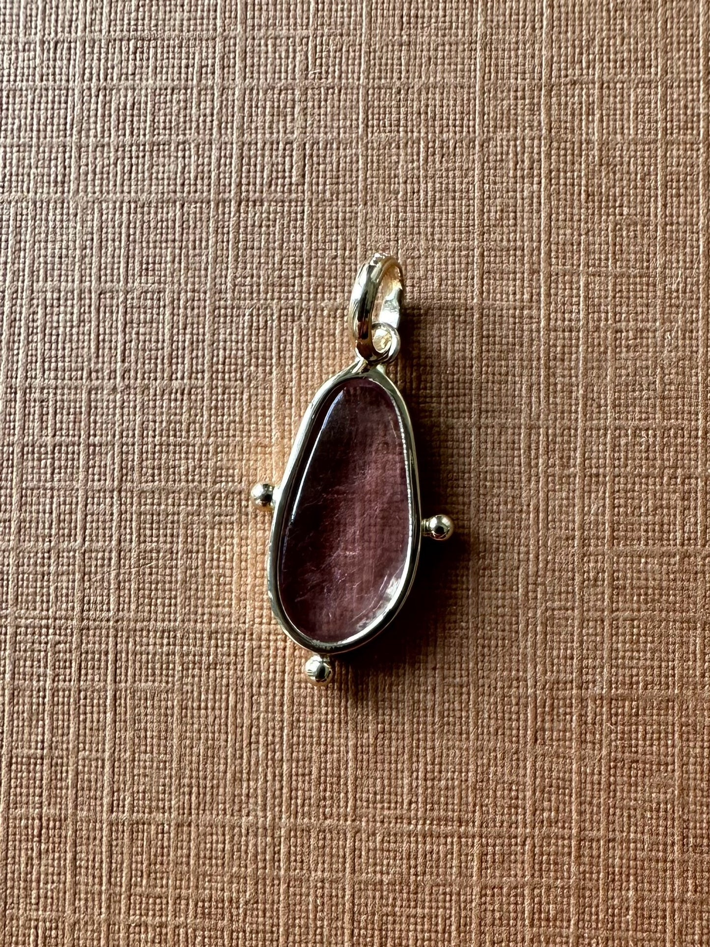 14k Solid Yellow Gold, Natural Pink Tourmaline Mini Pendant, Golden Dots