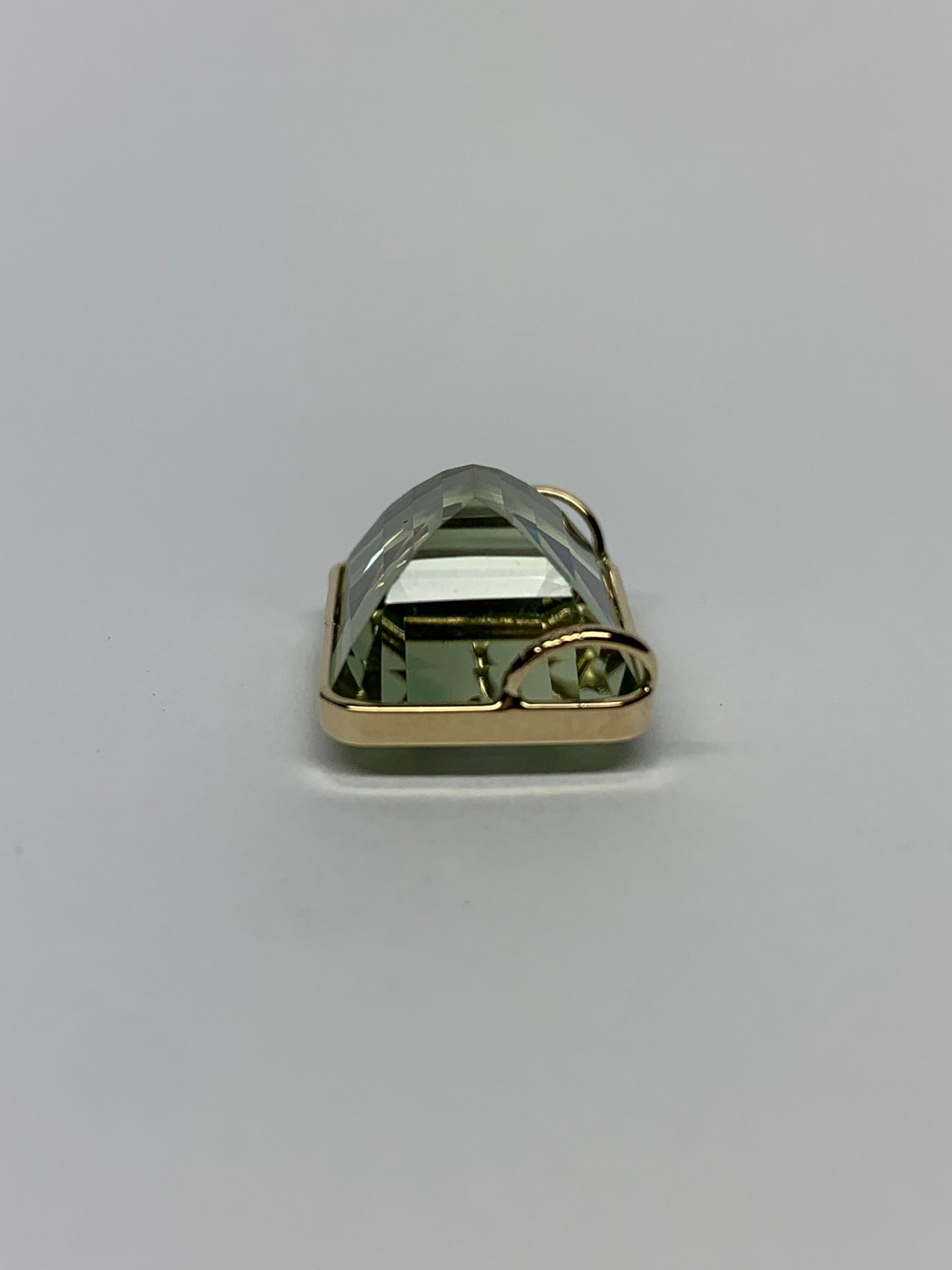 14k Solid Yellow Gold, Green Amethyst Slider Pendant, Rectangle Shape