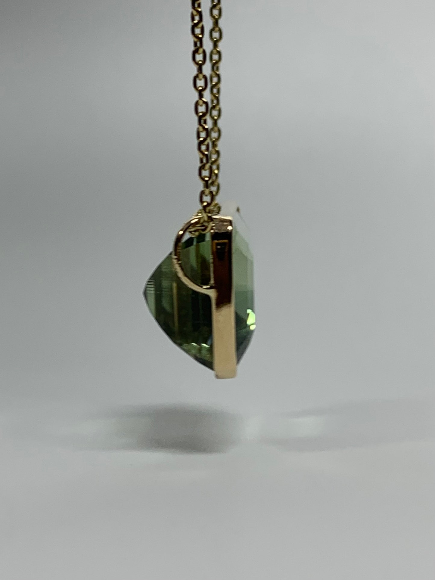 14k Solid Yellow Gold, Green Amethyst Slider Pendant, Rectangle Shape