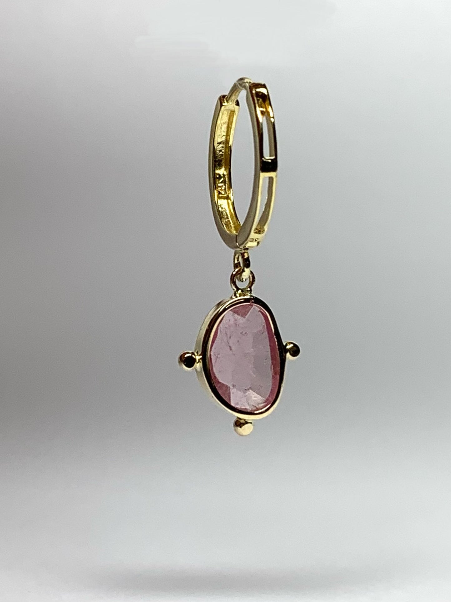 14k Solid Yellow Gold, Natural Pink Tourmaline Mini Hoop Earrings