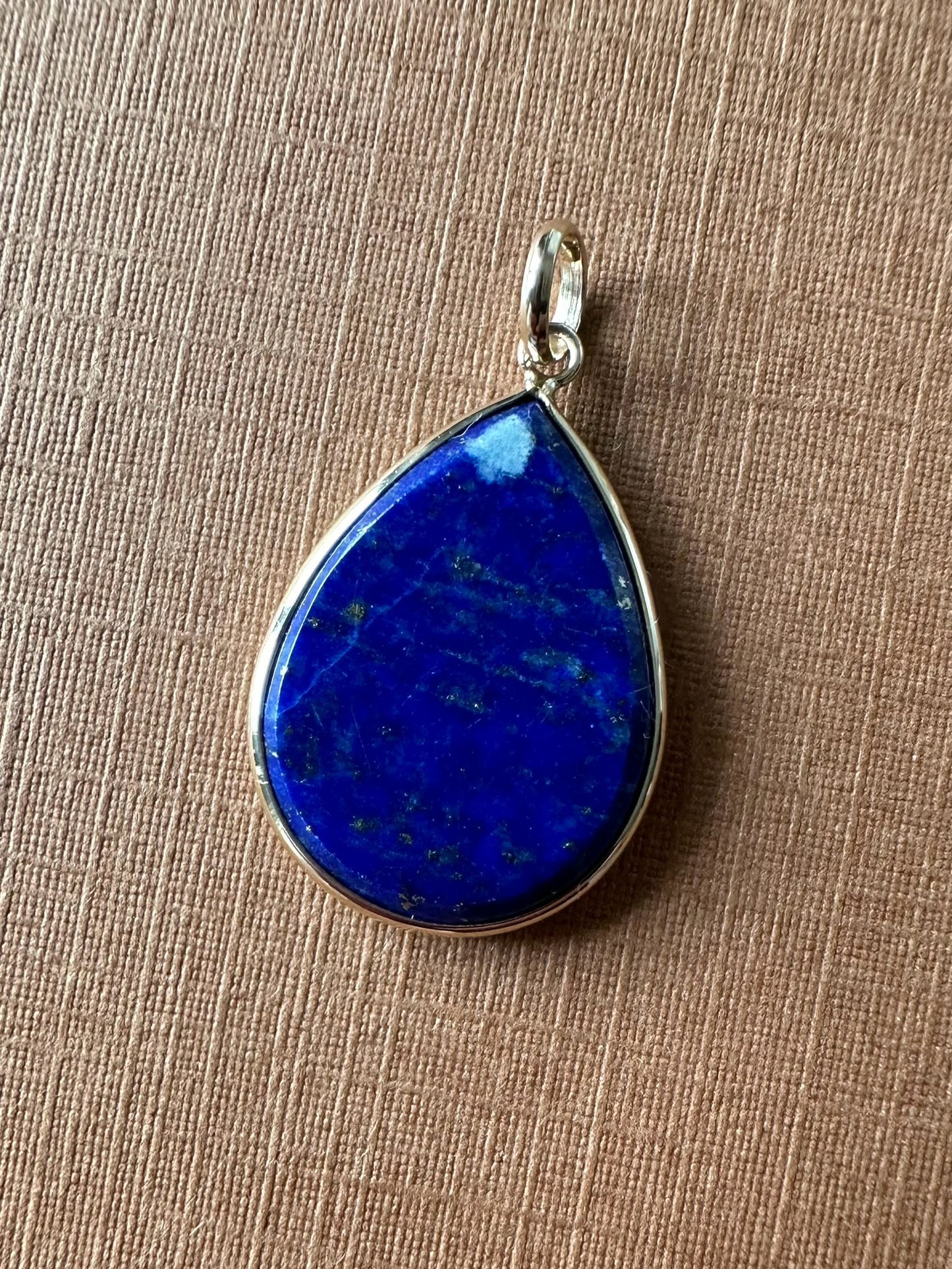 14k Solid Yellow Gold, Blue Lapis Lazuli Drop Pendant, Small Size