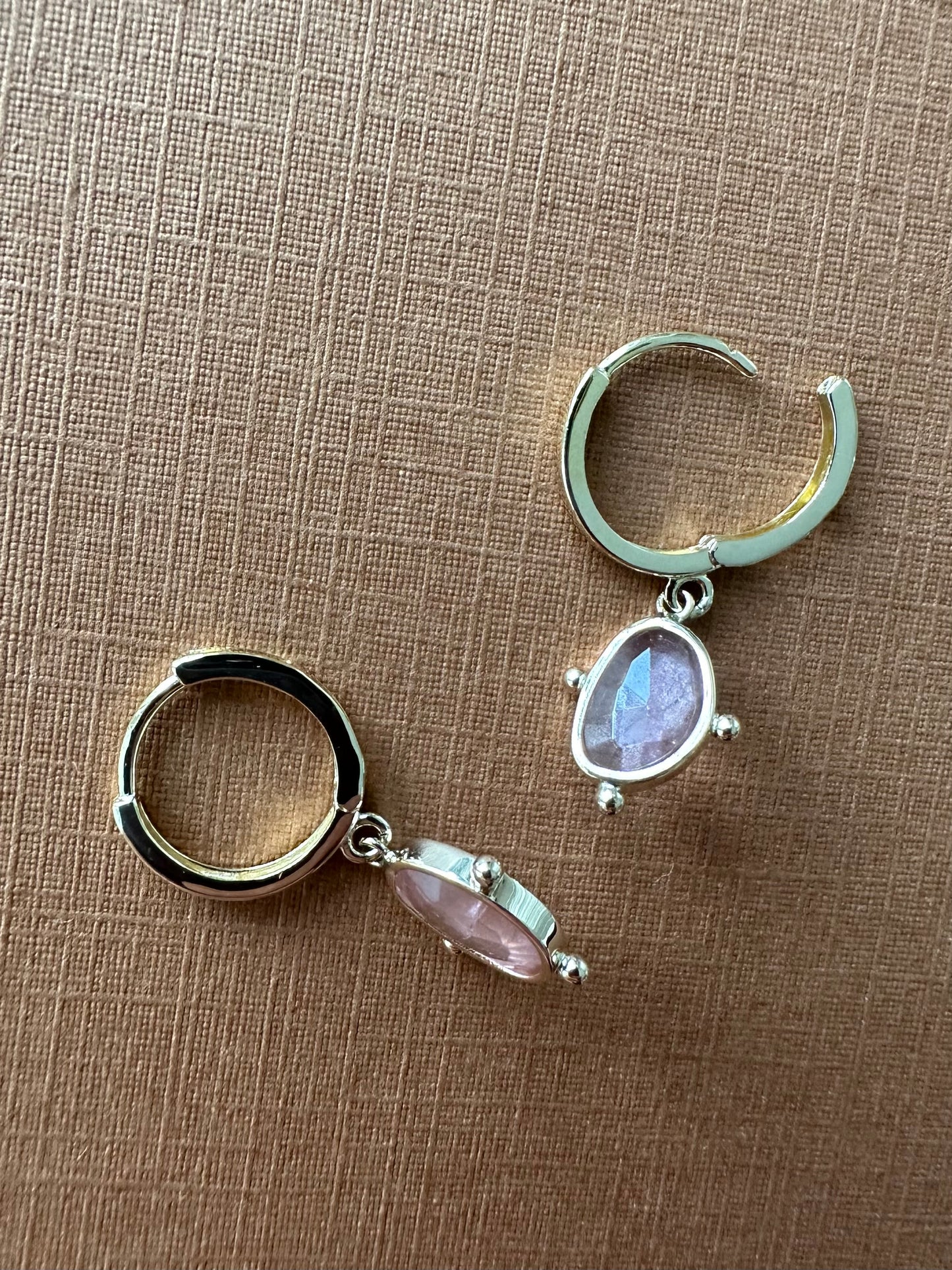 14k Solid Yellow Gold, Natural Pink Tourmaline Mini Hoop Earrings