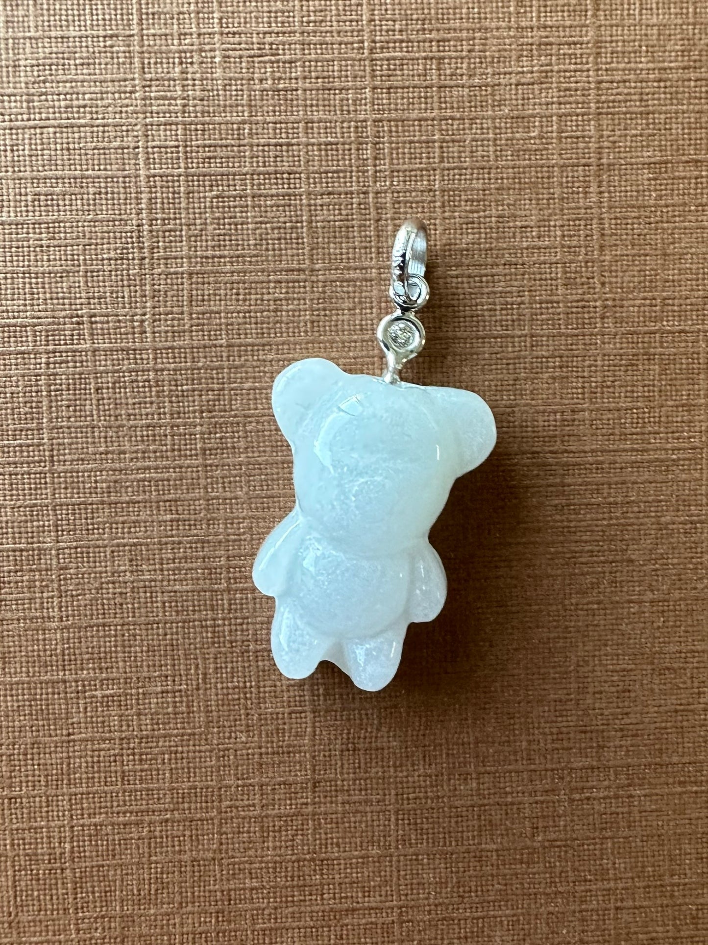 14k Solid Gold, Diamond, White Jade “Teddy Bear” Pendant