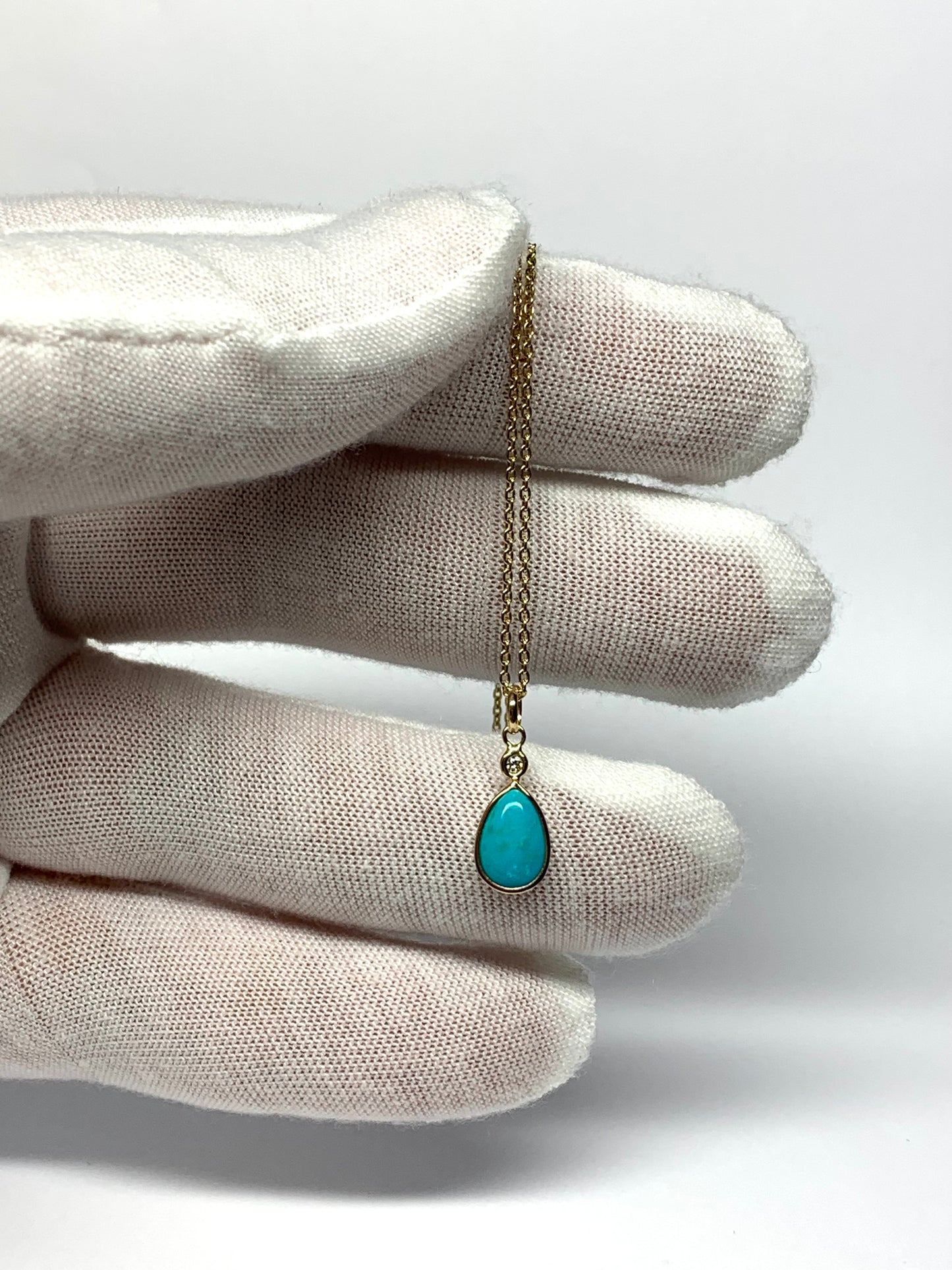 14k Solid Yellow Gold, Diamond, Sleeping Beauty Turquoise Tiny Pendant