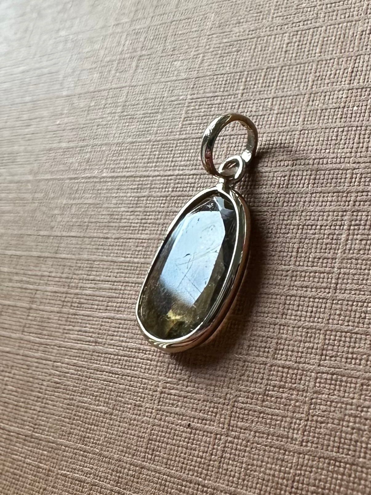 14k Solid Yellow Gold, Natural Light Khaki Green Tourmaline Mini Pendant