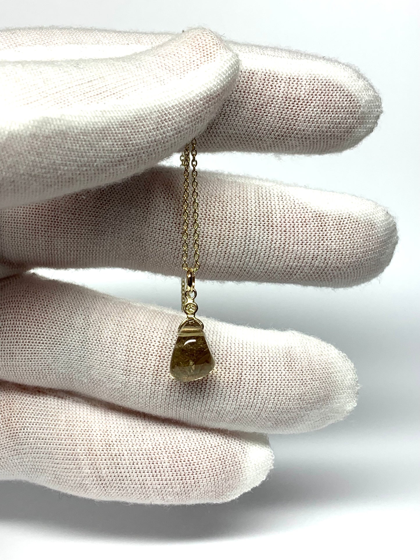 14k Solid Yellow Gold, Diamond, Lemon Quartz Tumbled Nugget Bead Pendant, Mini Size