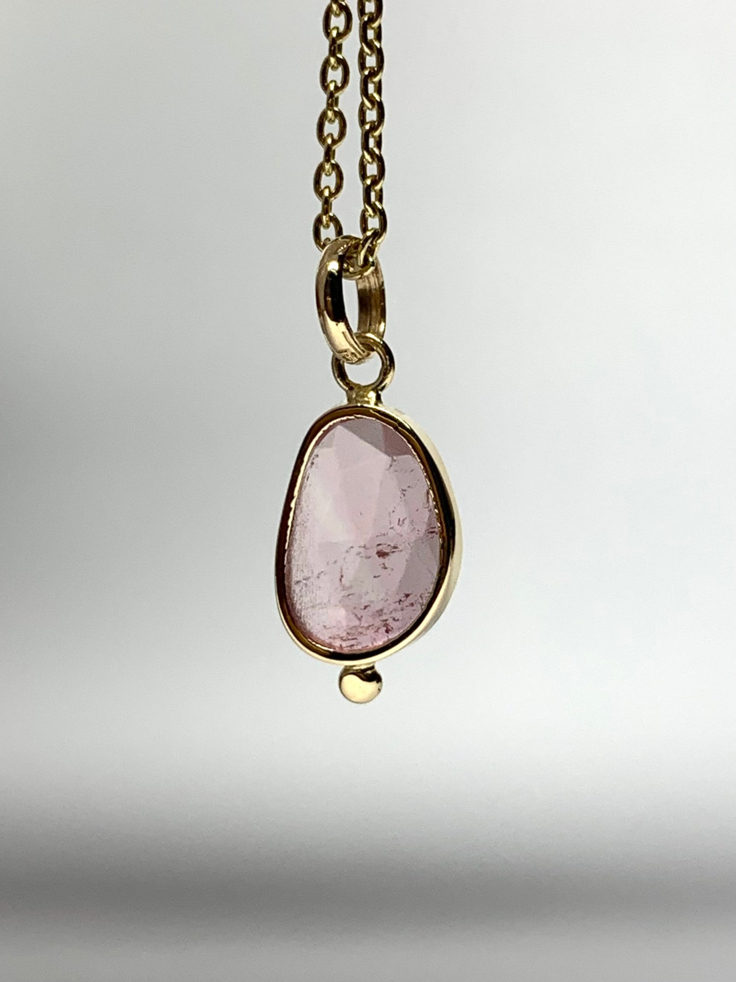 14k Solid Yellow Gold, Natural Light Pink Tourmaline Tiny Pendant