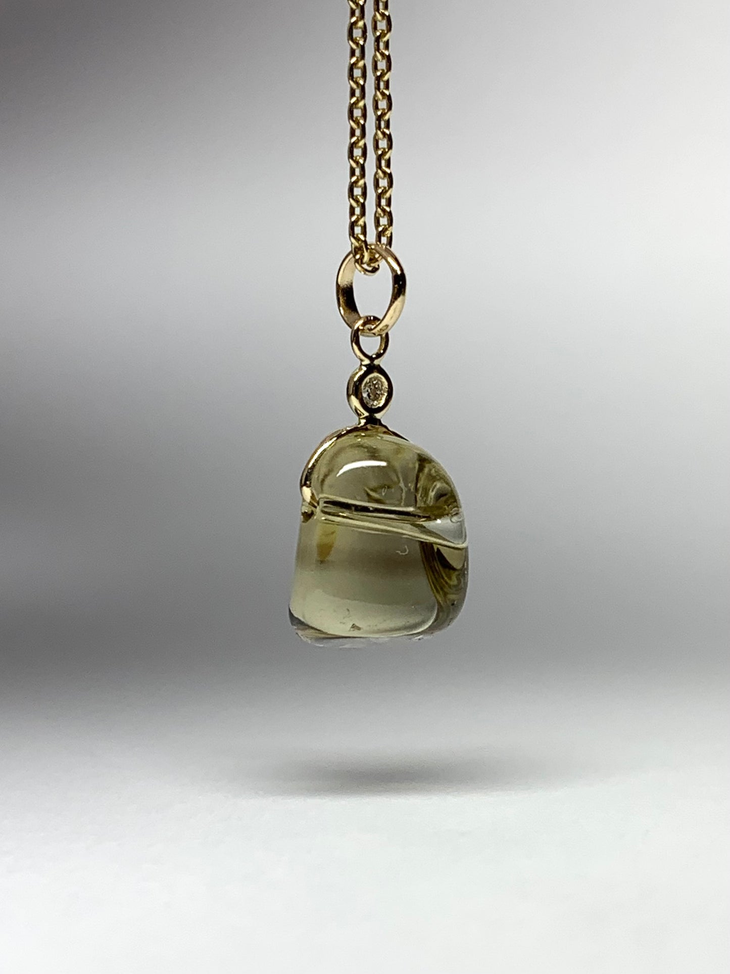 14k Solid Yellow Gold, Diamond, Lemon Quartz Tumbled Nugget Bead Pendant, Mini Size