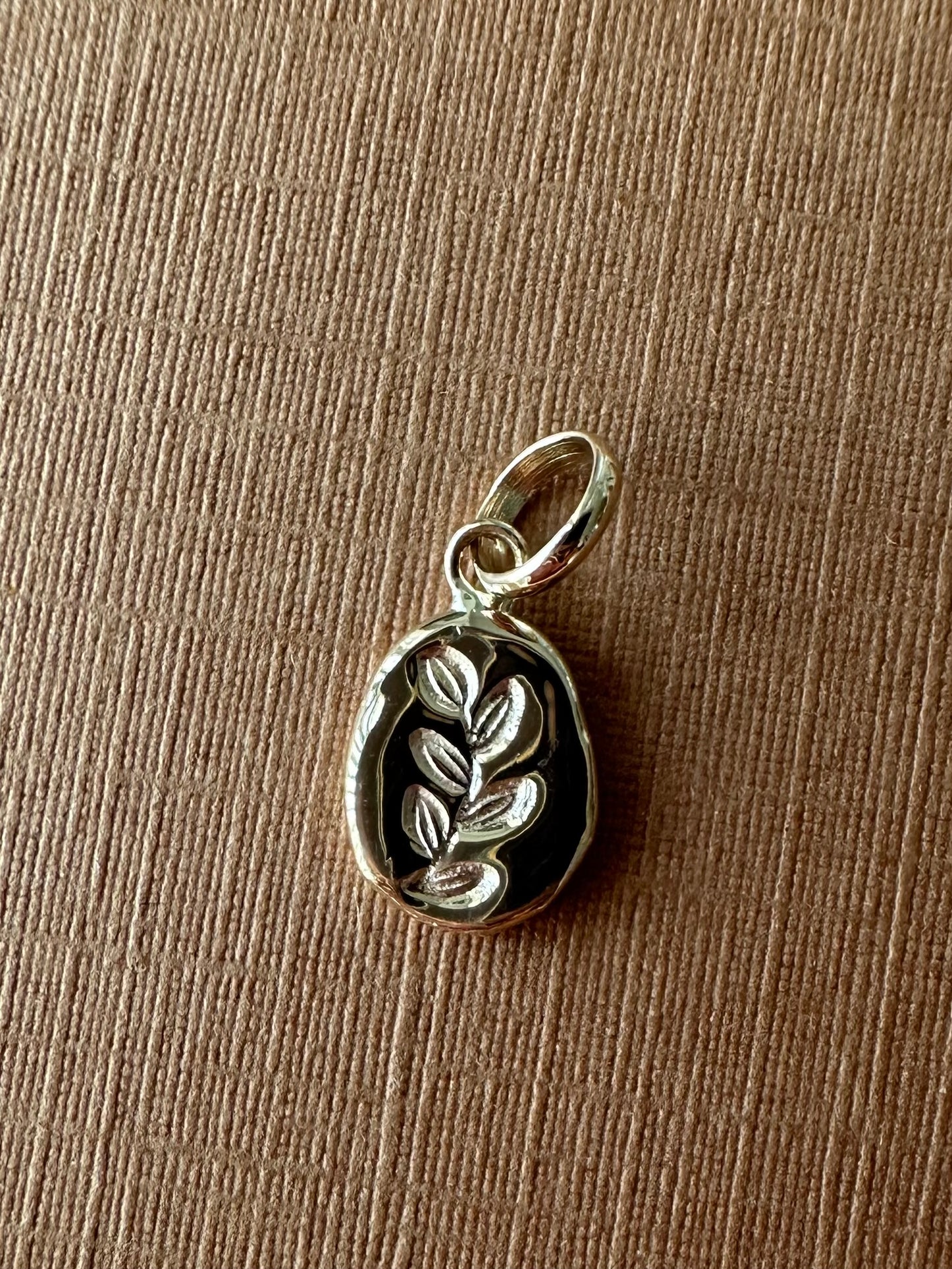 14k Solid Yellow Gold Nugget “Olive Branch”, Mini Pendant, Charm