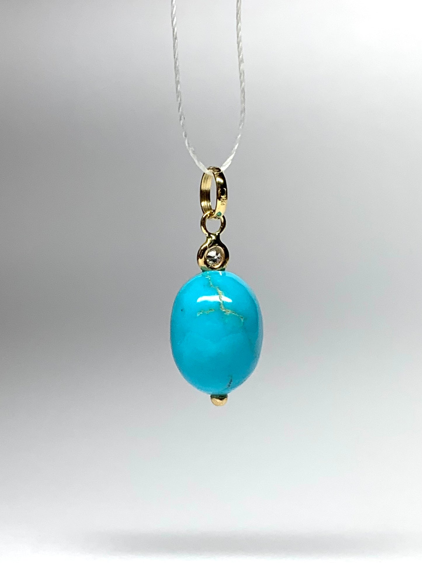 18k Solid Yellow Gold, Diamond, Turquoise Mini Pendant