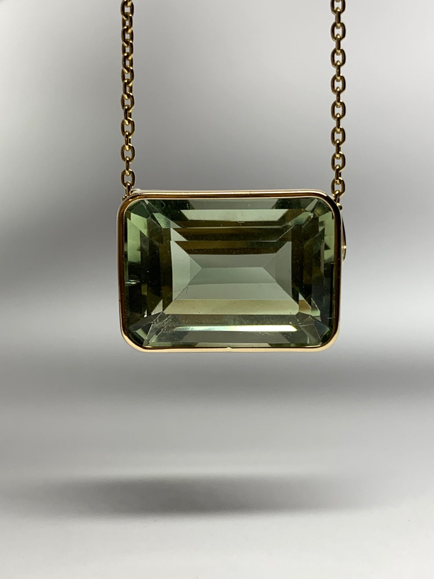 14k Solid Yellow Gold, Green Amethyst Slider Pendant, Rectangle Shape