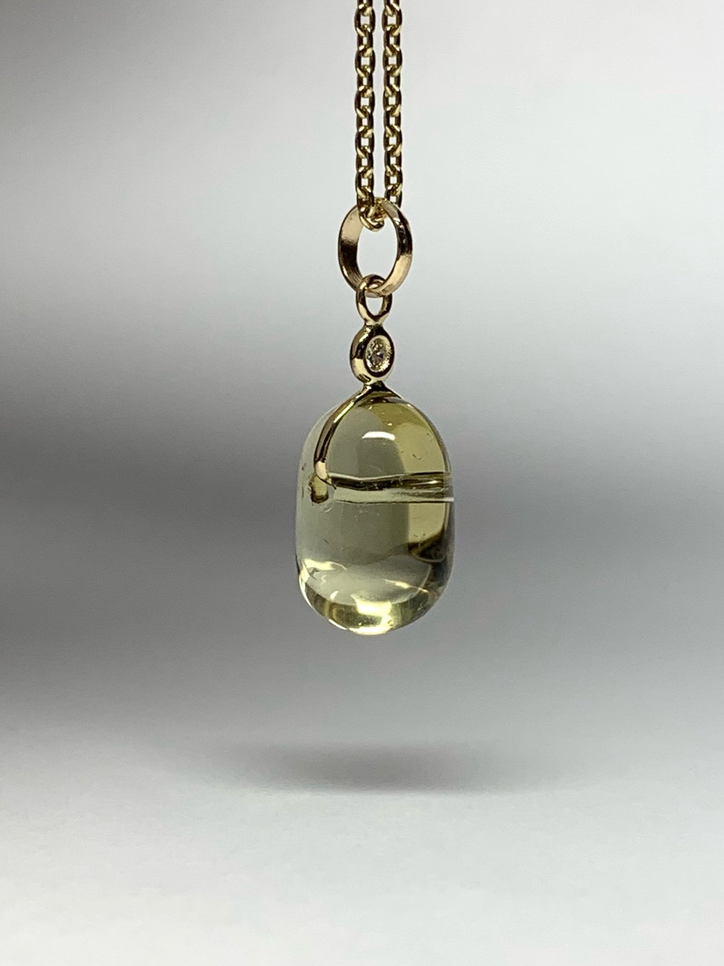 14k Solid Yellow Gold, Diamond, Lemon Quartz Tumbled Nugget Bead Pendant, Mini Size