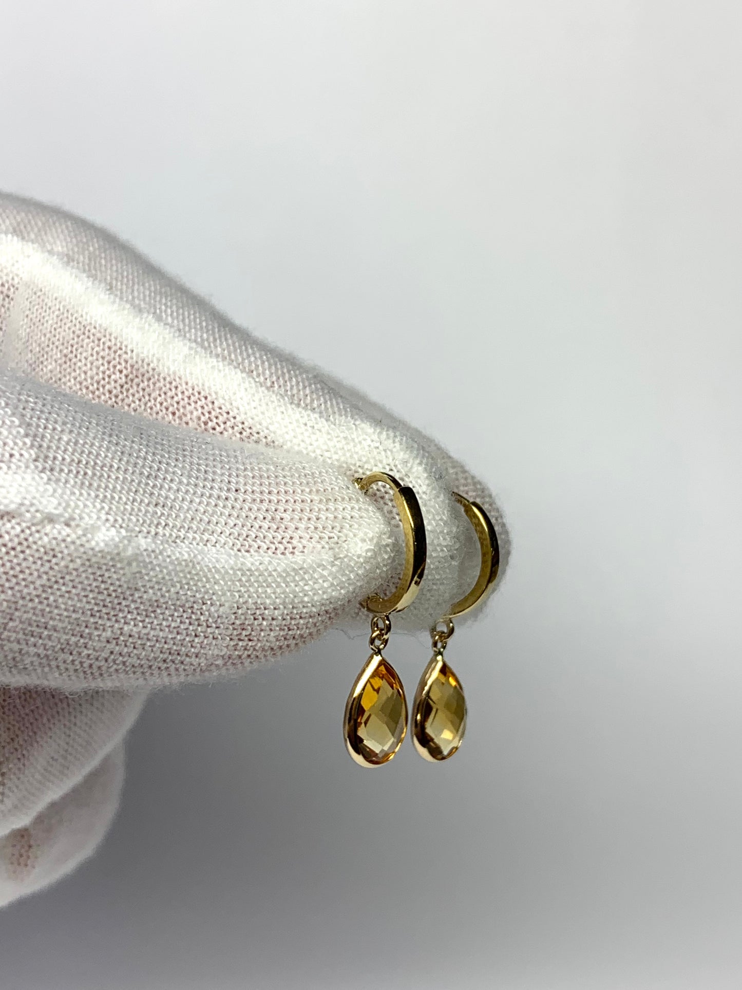 14k Solid Yellow Gold, Yellow Citrine Hoop Earrings, Mini Size