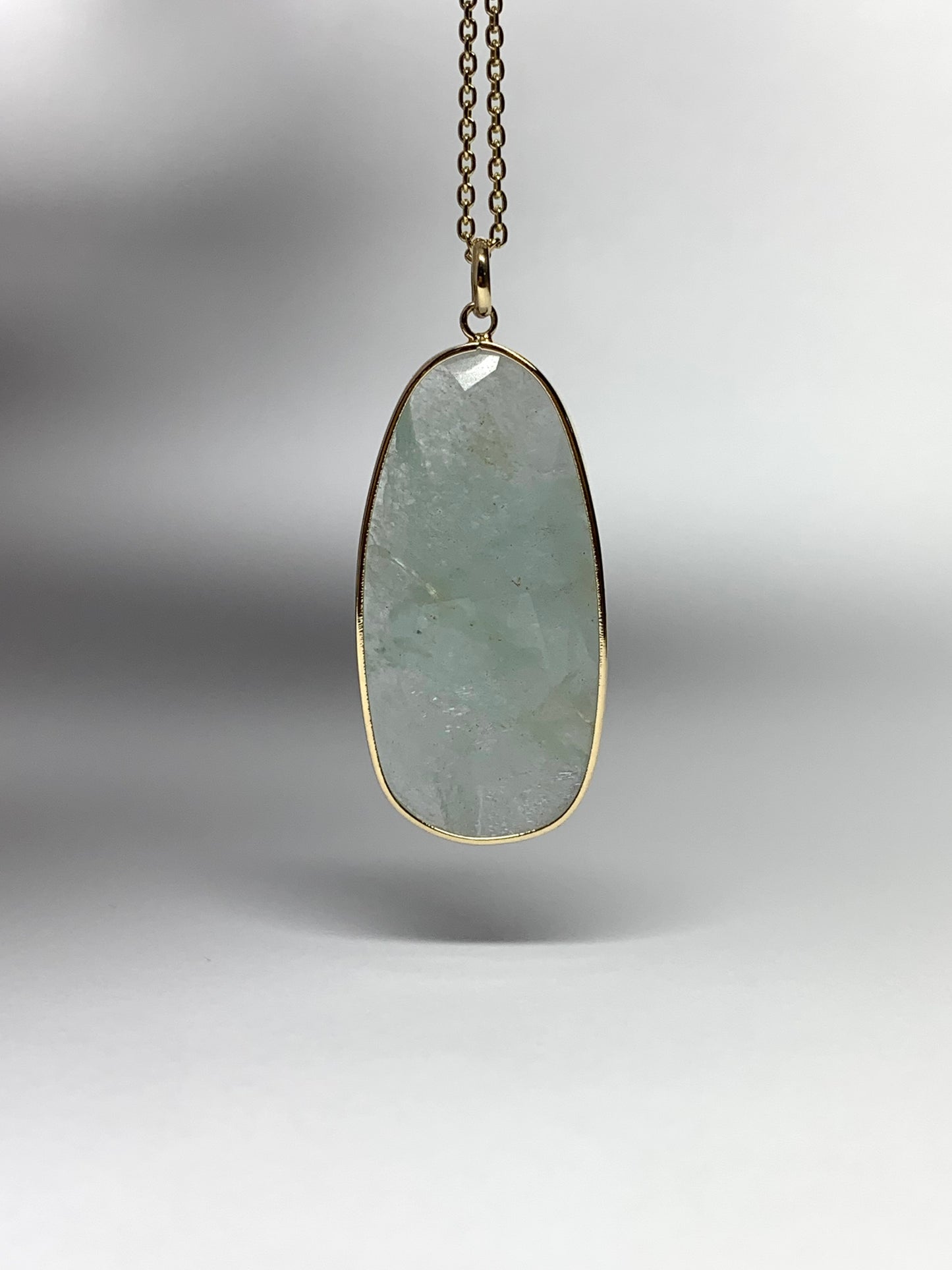 14k Solid Yellow Gold, Opaque Aquamarine Pendant