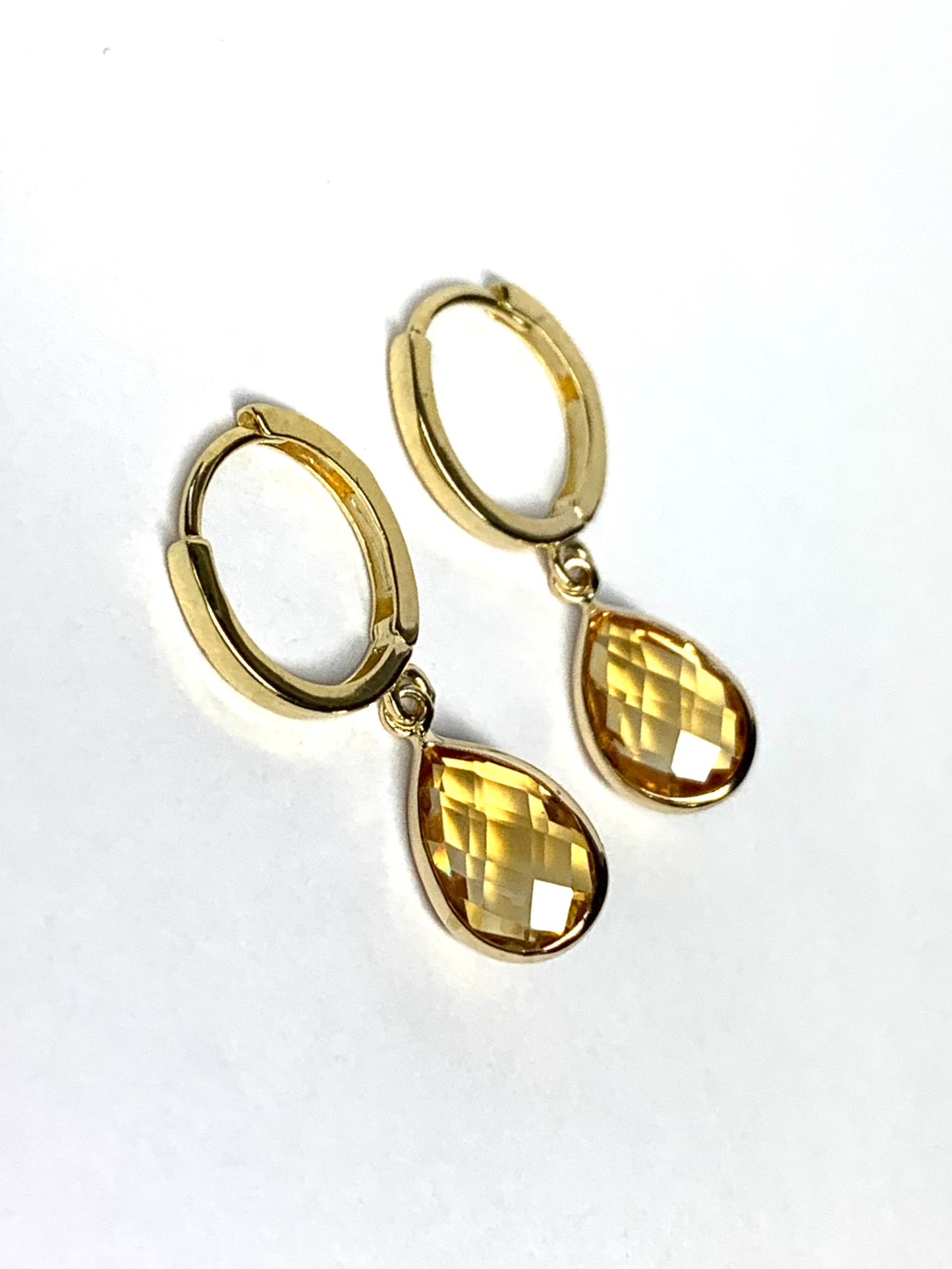 14k Solid Yellow Gold, Yellow Citrine Hoop Earrings, Mini Size