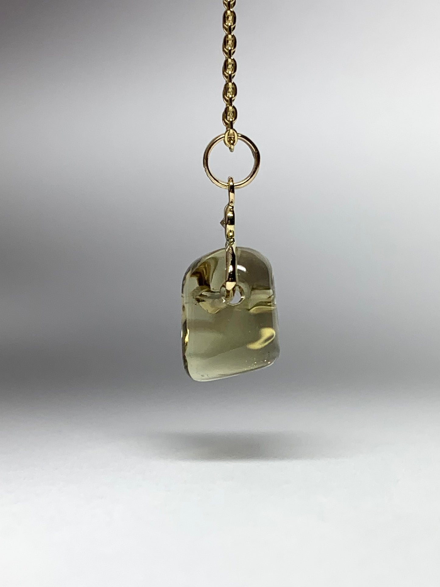 14k Solid Yellow Gold, Diamond, Lemon Quartz Tumbled Nugget Bead Pendant, Mini Size