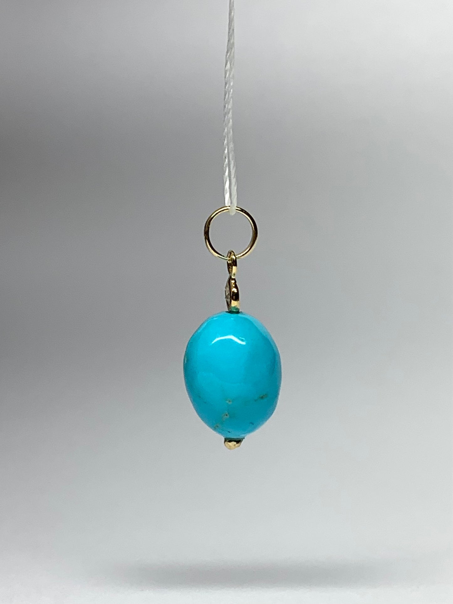 18k Solid Yellow Gold, Diamond, Turquoise Mini Pendant