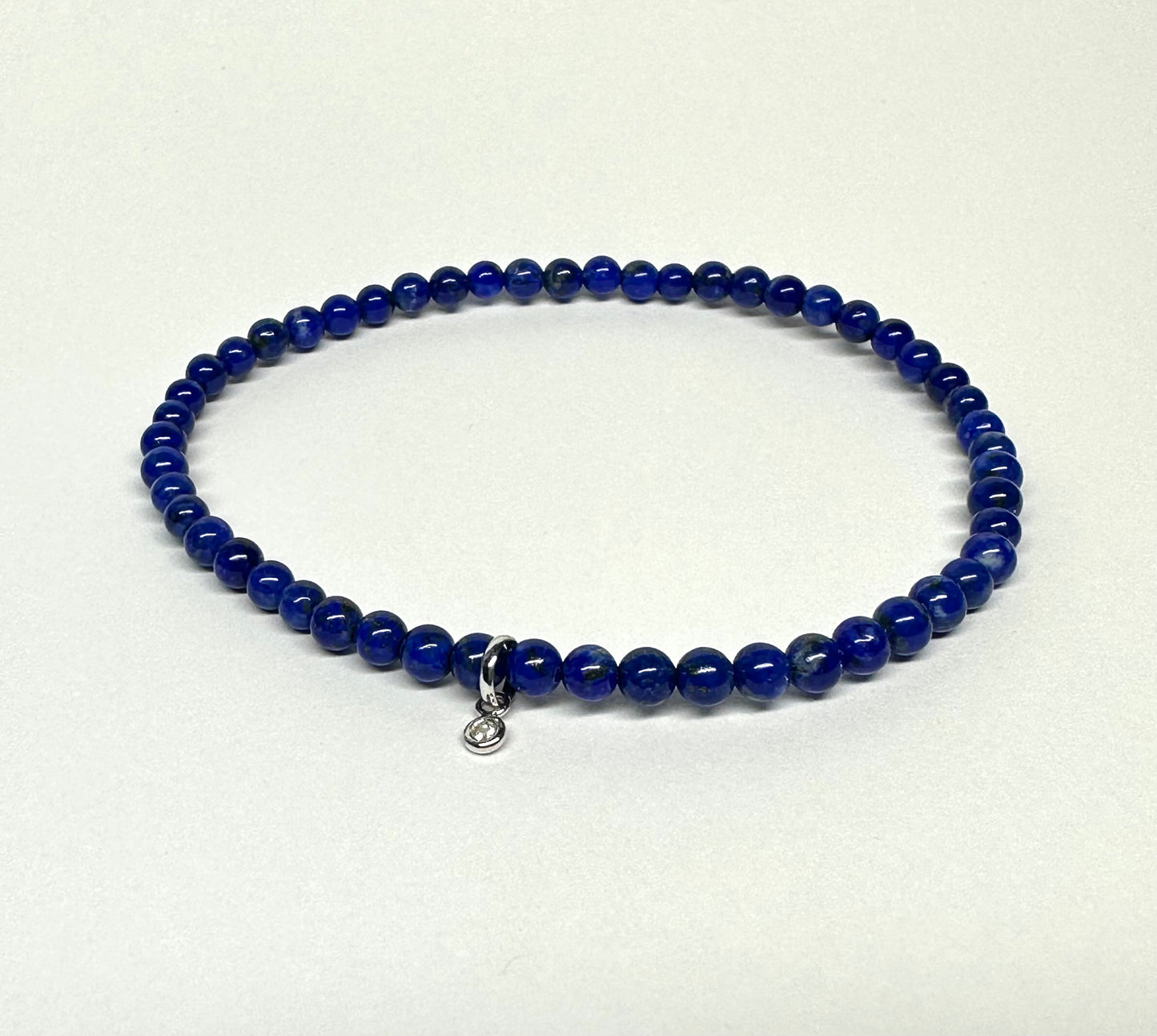 14k Solid Gold, Diamond, Lapis Lazuli Beads Stretch Bracelet