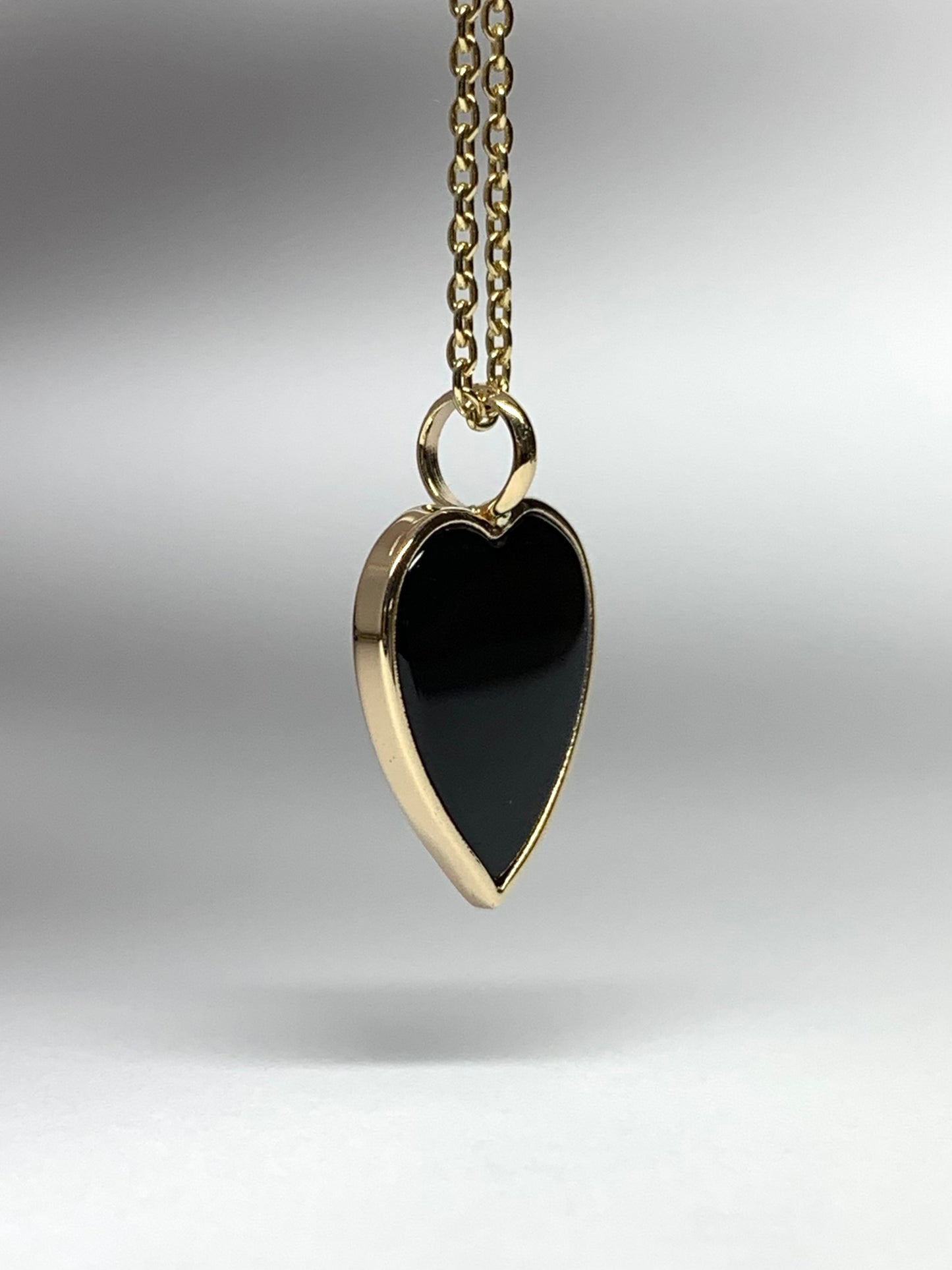 14K Solid Yellow Gold, Black Onyx "Heart" Pendant, Mini Size