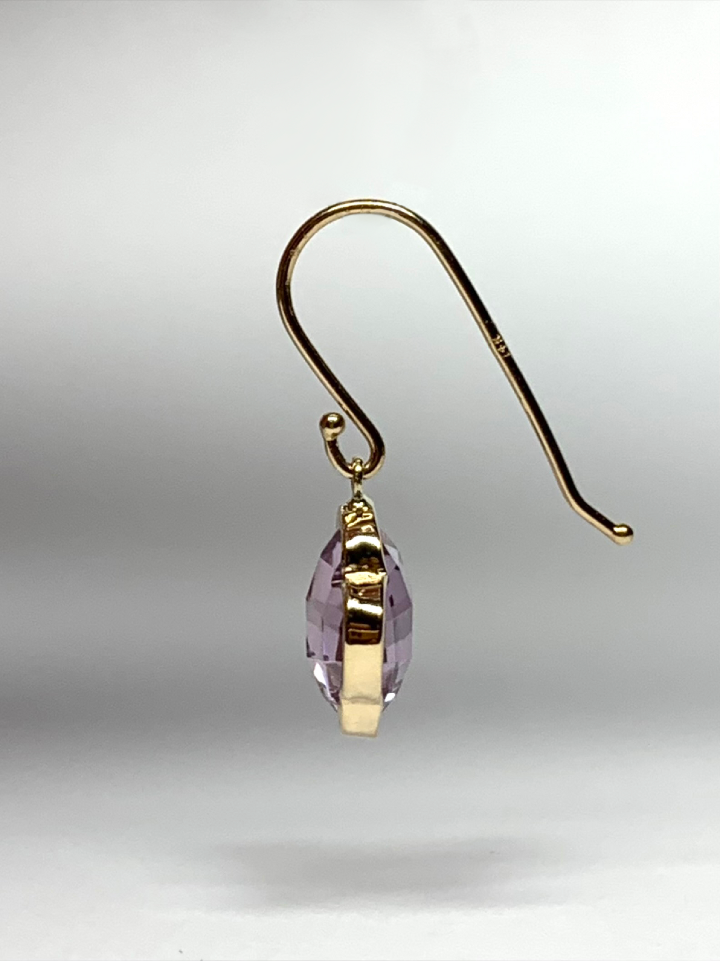 14k Solid Yellow Gold, Pink Amethyst “Clover” Mini Earrings, Fish Hook Ear Wires, French Wire