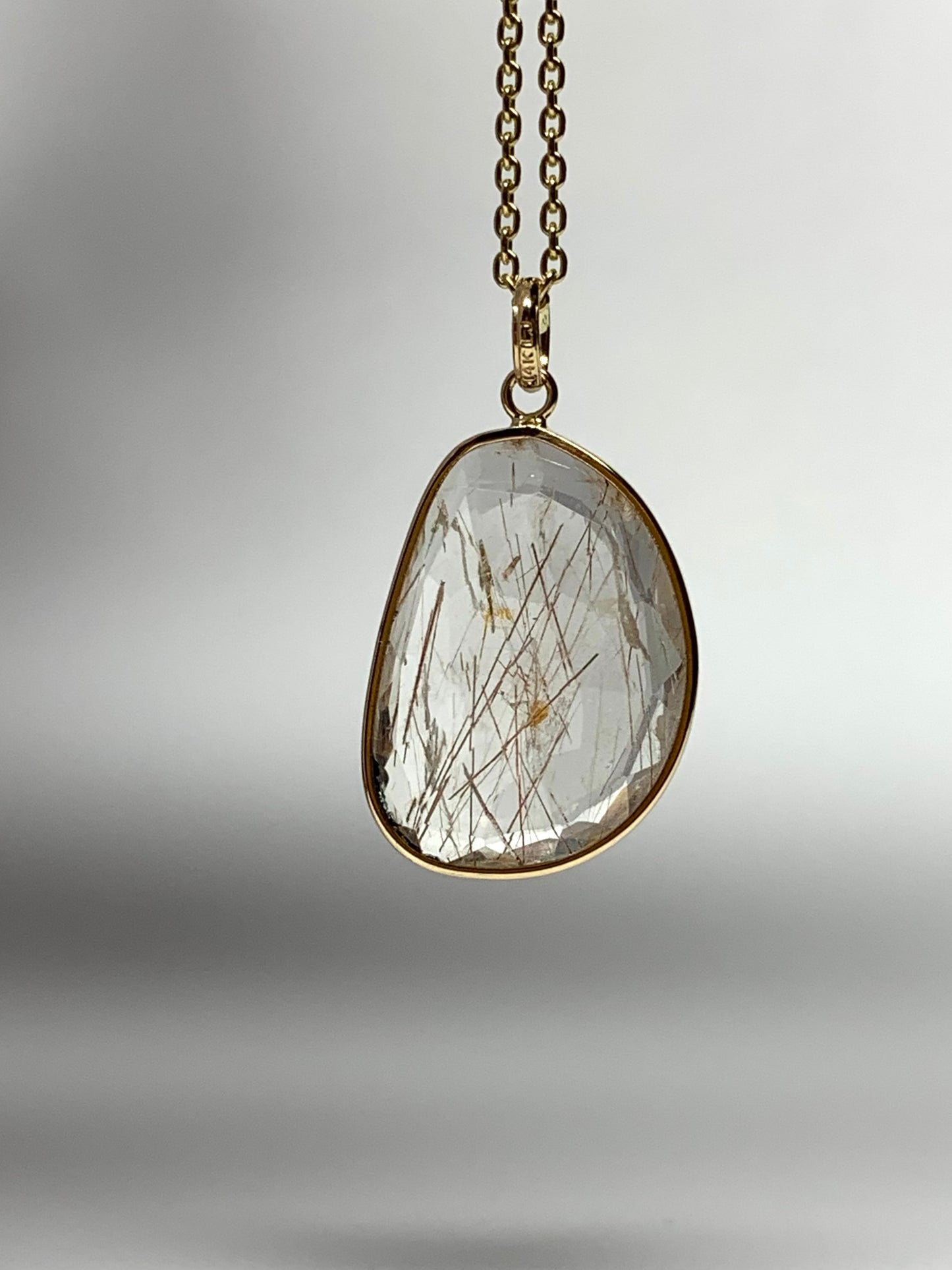 14k Solid Yellow Gold, Rutile Quartz Pendant