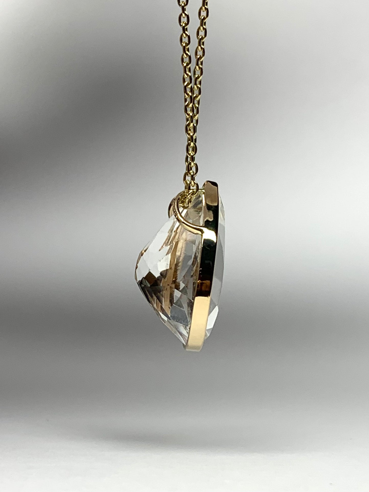 14k Solid Yellow Gold, Clear Quartz Slider Pendant, Pear Shaped