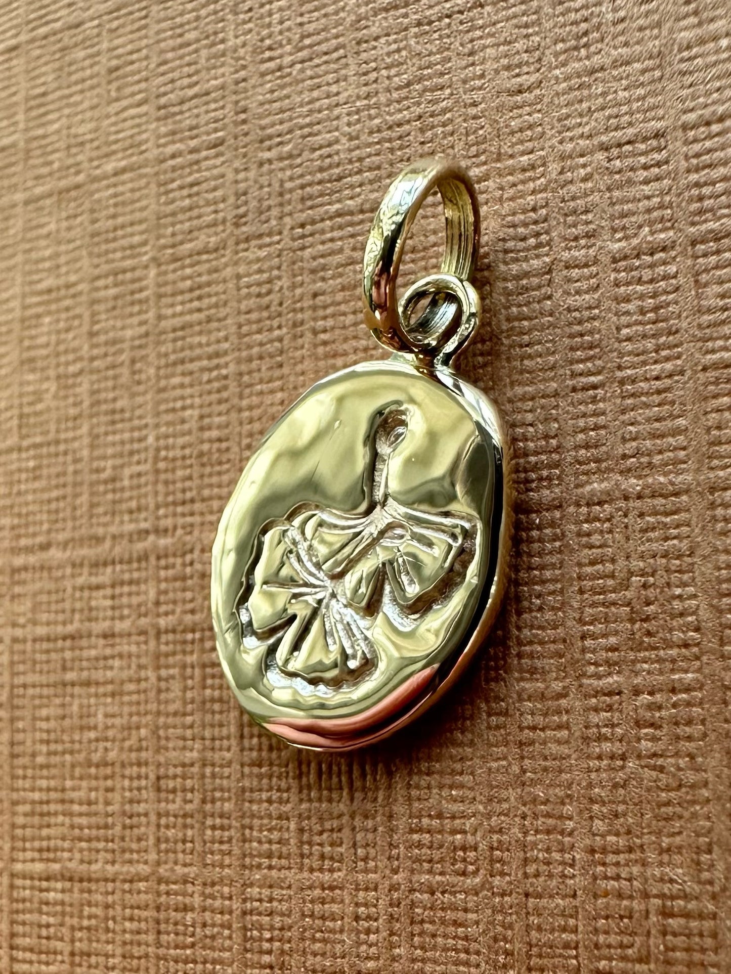 18k Solid Yellow Gold Nugget “Ginkgo” Mini Pendant, Charm