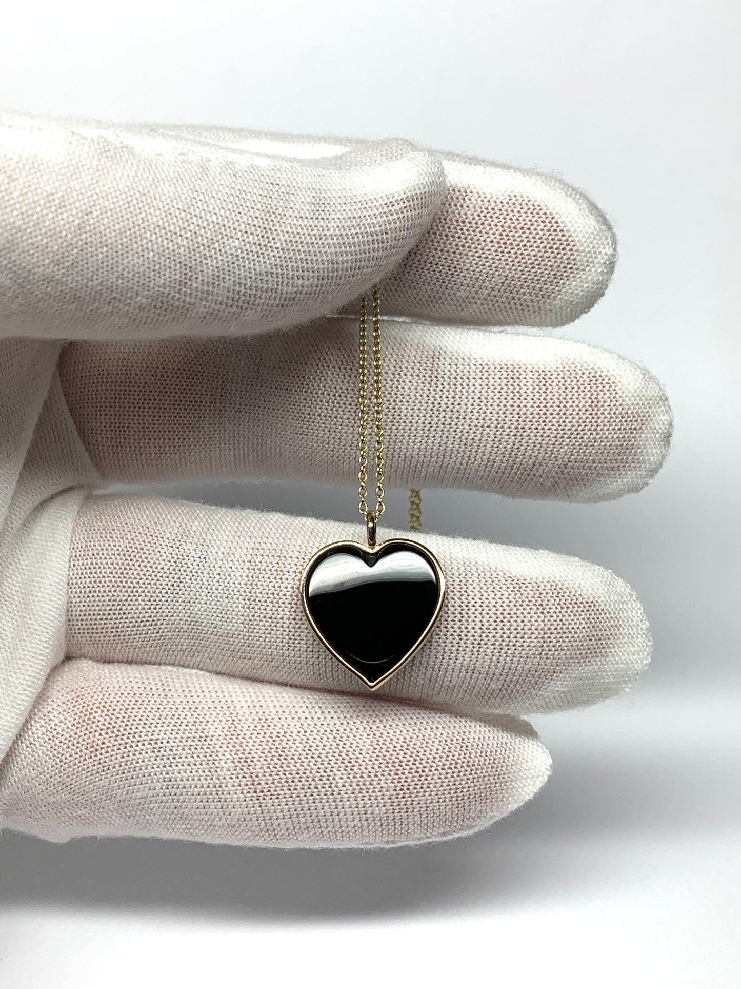 14K Solid Yellow Gold, Black Onyx "Heart" Pendant, Small Size