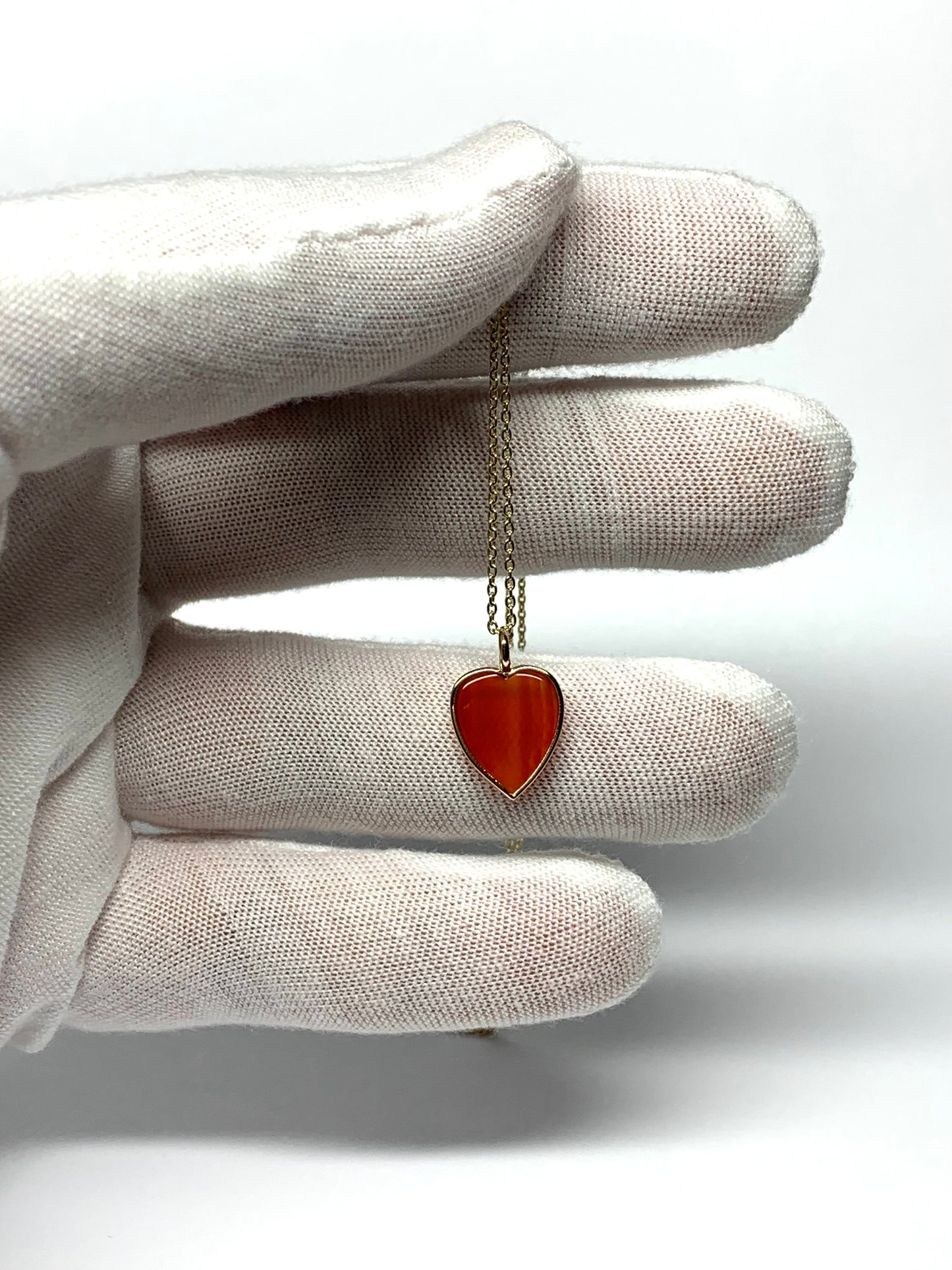 14K Solid Yellow Gold, Red Carnelian "Heart" Pendant, Mini Size