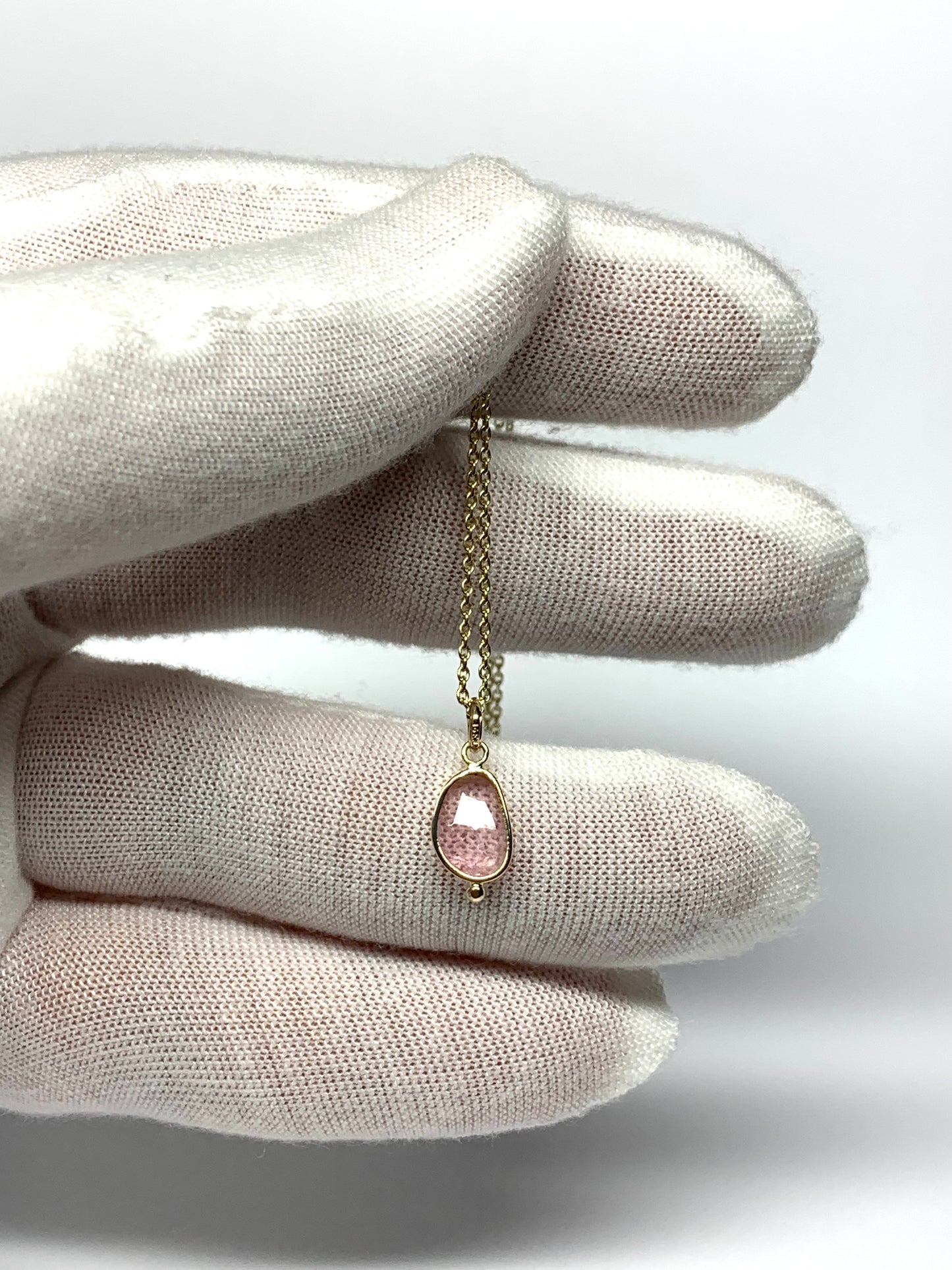 14k Solid Yellow Gold, Natural Light Pink Tourmaline Tiny Pendant