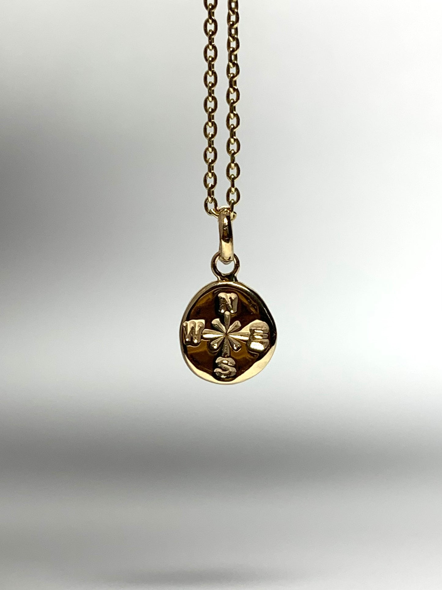 14K Solid Yellow Gold Nugget “Compass” Mini Pendant, Charm