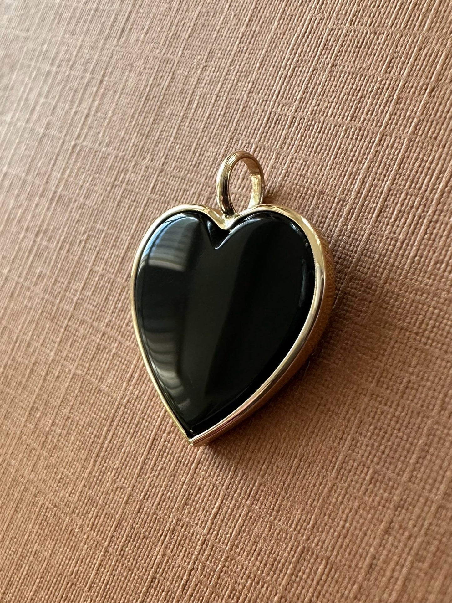 14K Solid Yellow Gold, Black Onyx "Heart" Pendant, Small Size