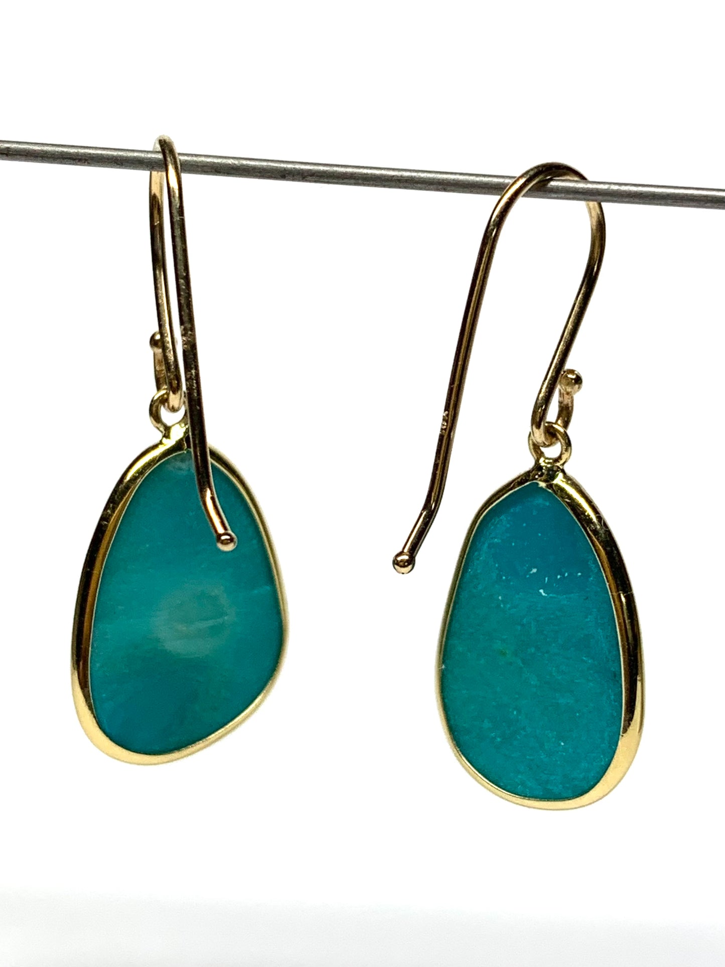 18k Solid Yellow Gold, Natural Sleeping Beauty Turquoise Drop Earrings