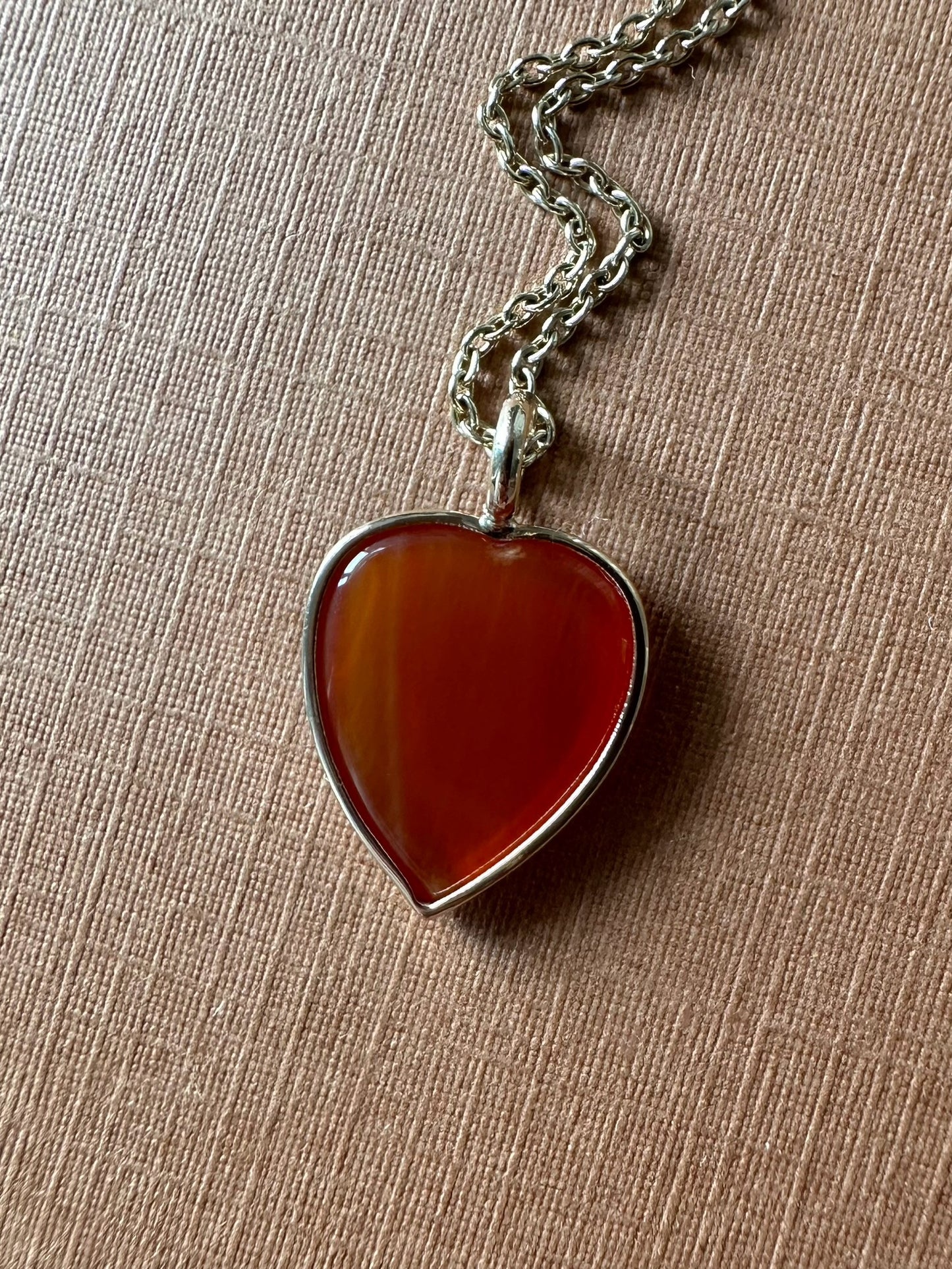 14K Solid Yellow Gold, Red Carnelian "Heart" Pendant, Mini Size