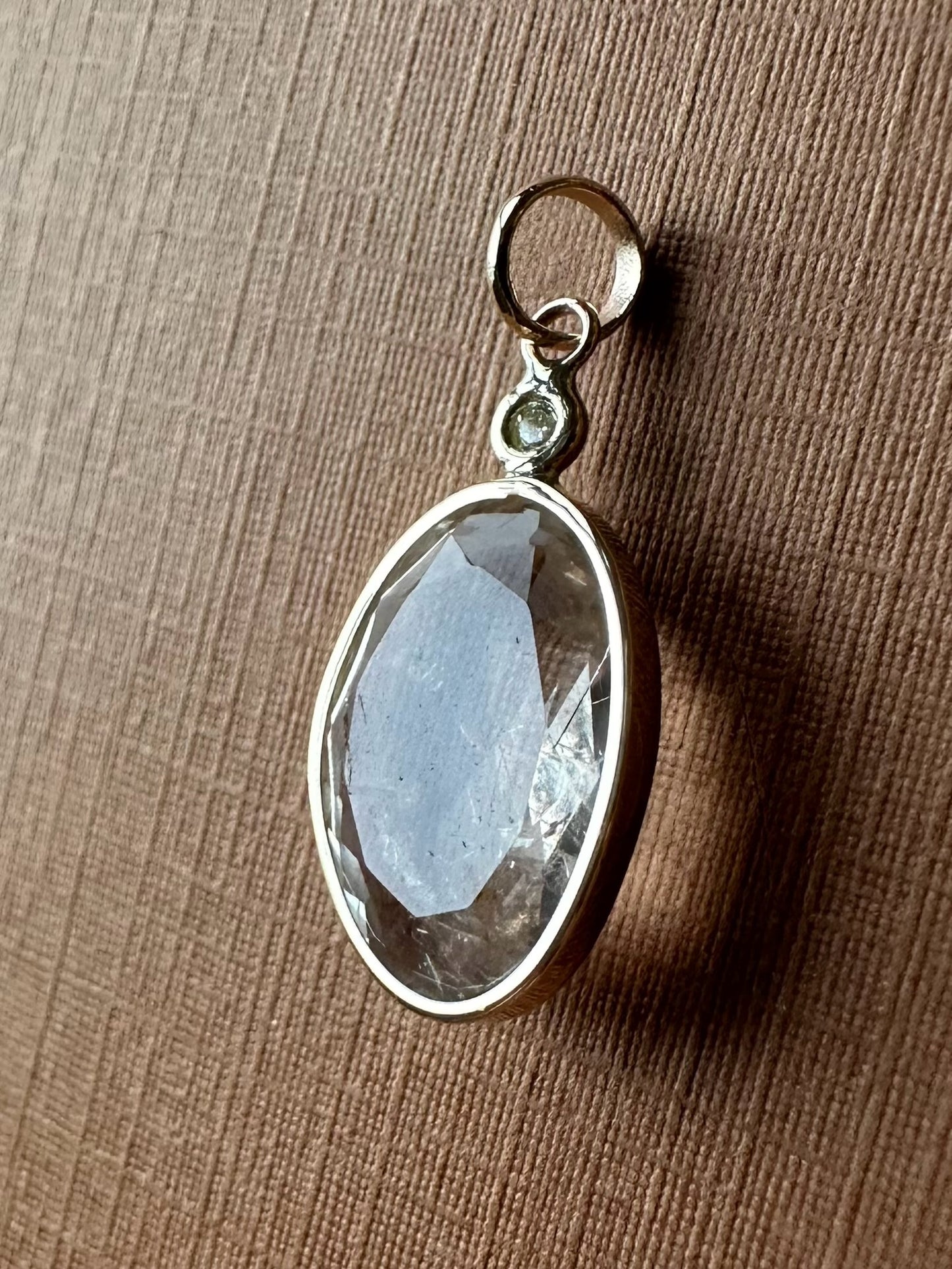 14k Solid Yellow Gold, Diamond, Rutile Quartz Pendant