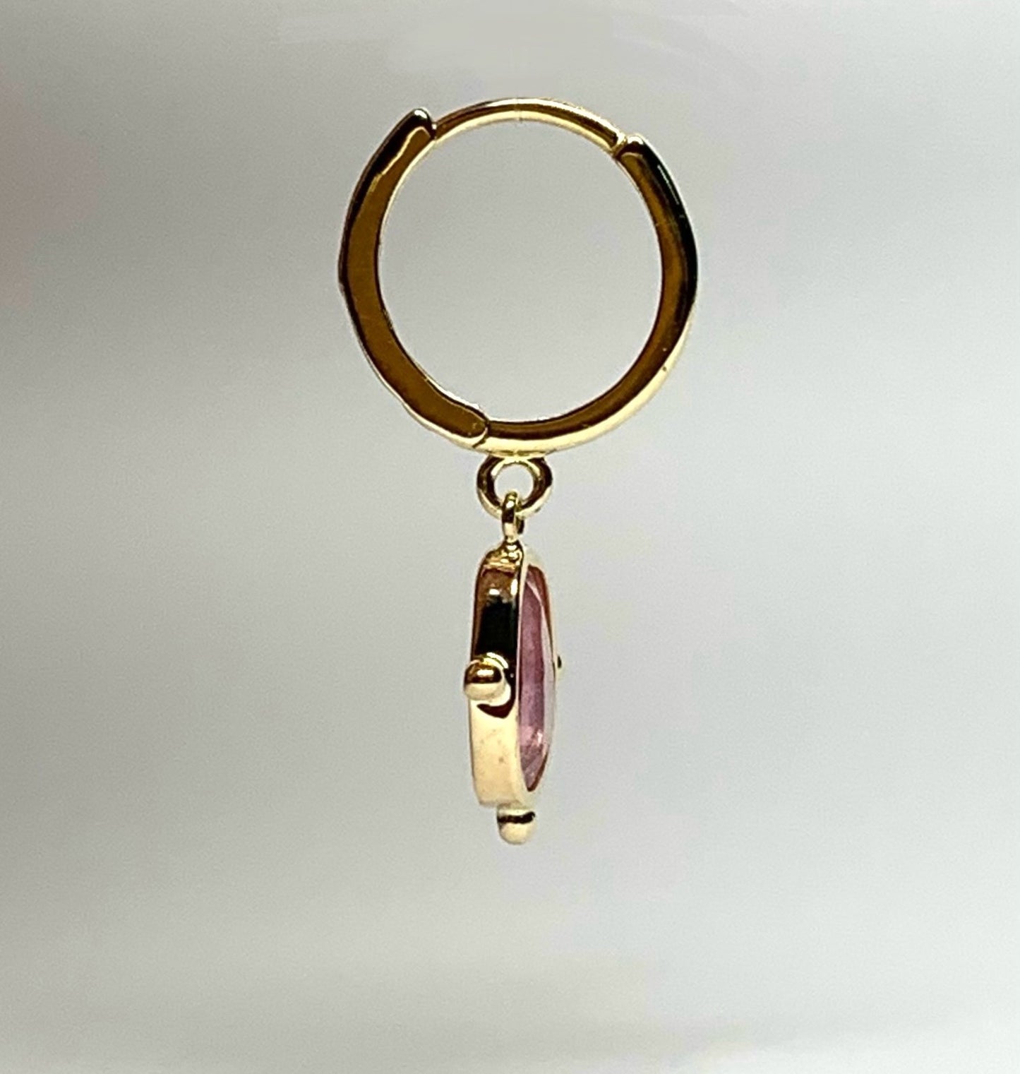 14k Solid Yellow Gold, Natural Pink Tourmaline Mini Hoop Earrings