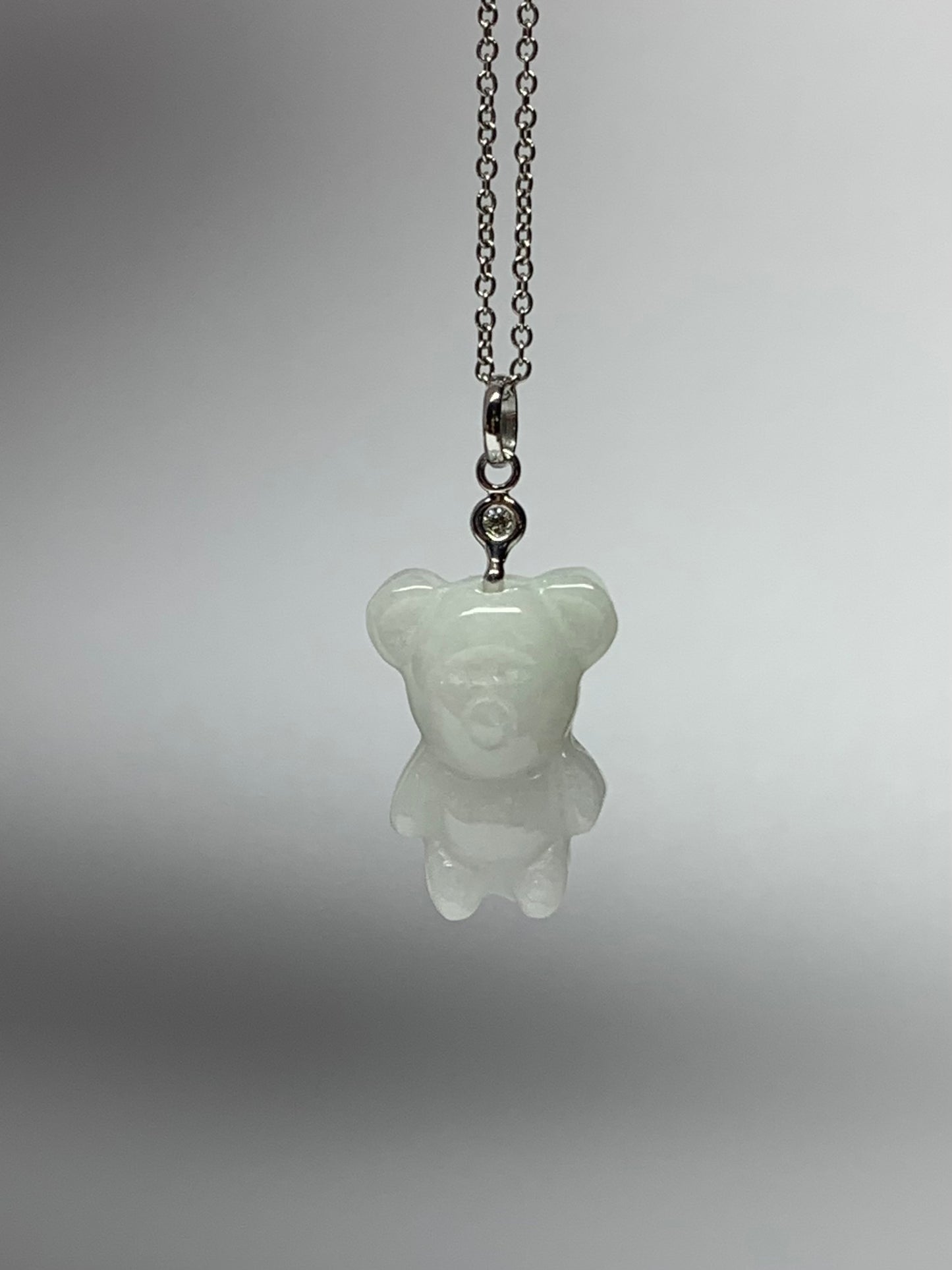 14k Solid Gold, Diamond, White Jade “Teddy Bear” Pendant