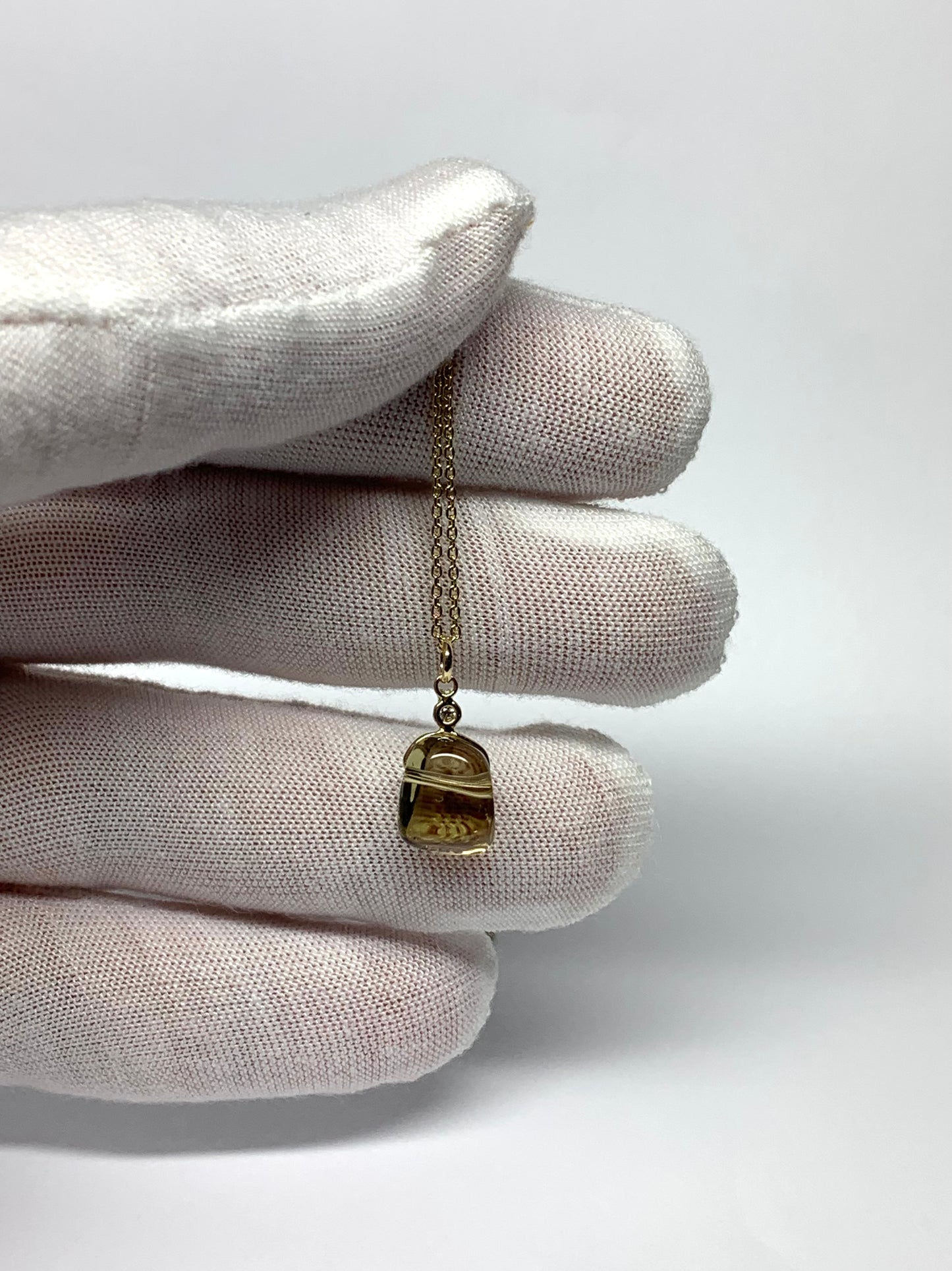 14k Solid Yellow Gold, Diamond, Lemon Quartz Tumbled Nugget Bead Pendant, Mini Size