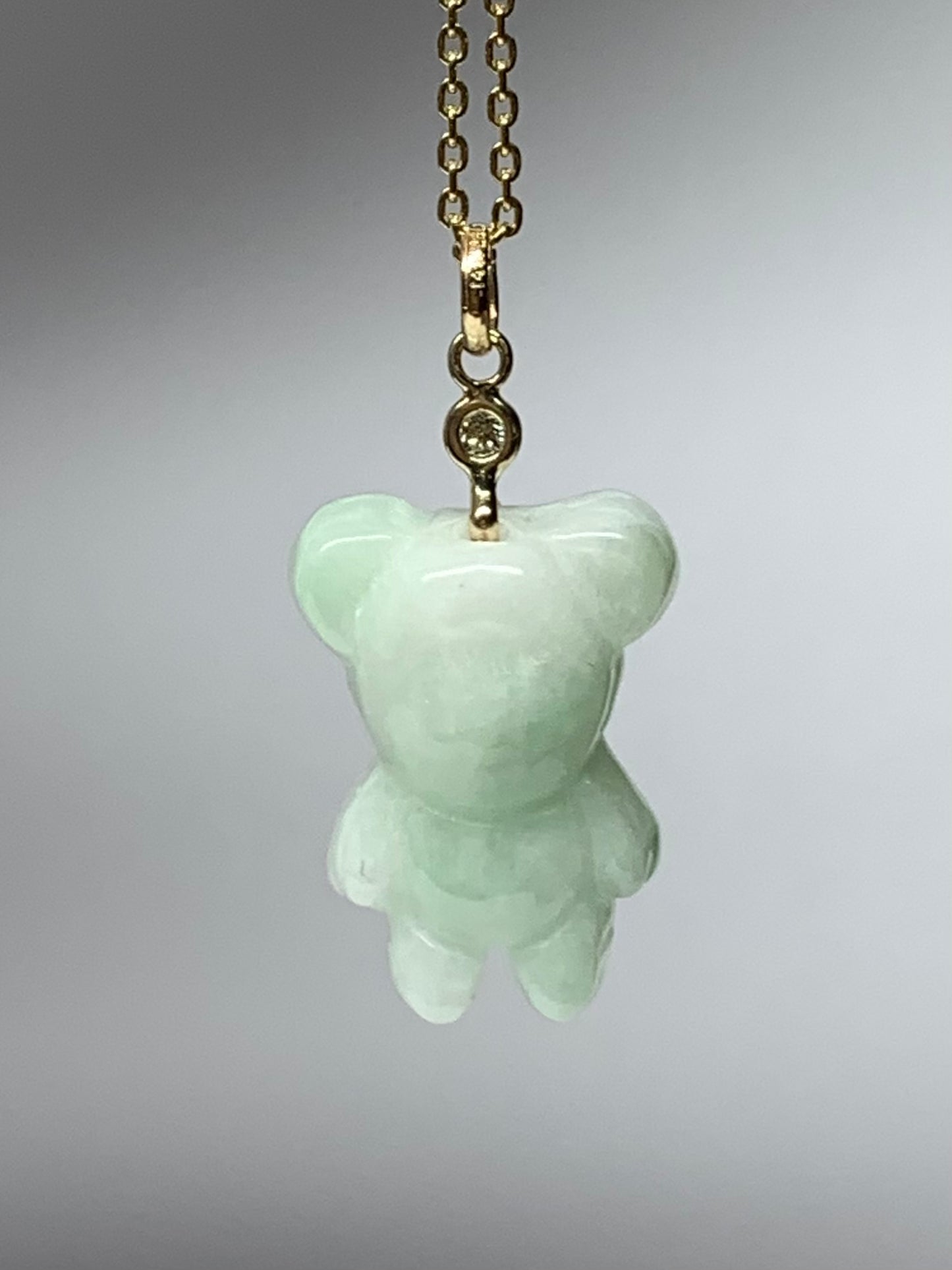 14k Solid Gold, Diamond, White Jade “Teddy Bear” Pendant