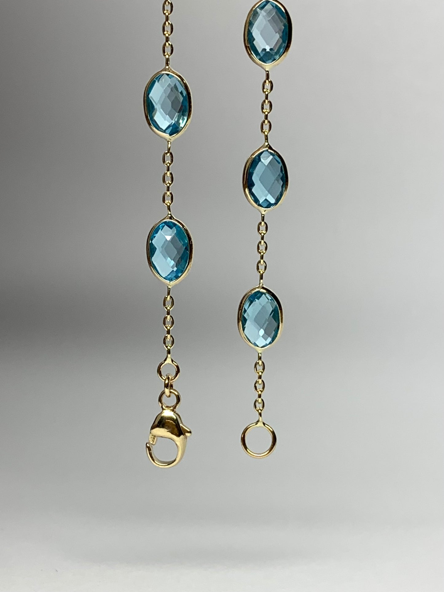 Bracelet, 14k Solid Yellow Gold, Blue Topaz