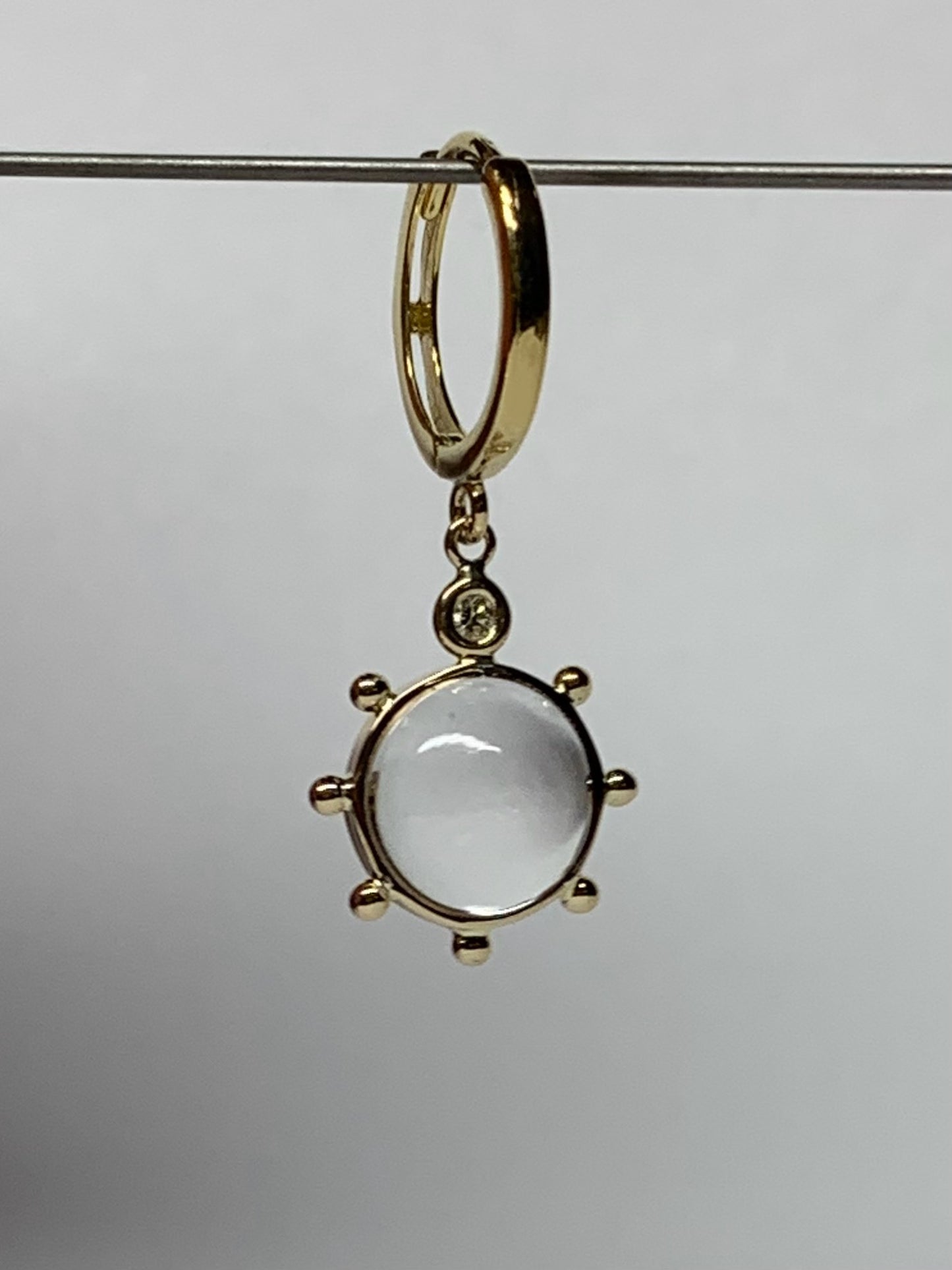 14k Solid Yellow Gold, Diamonds, Clear Quartz “Sun” Mini Earrings