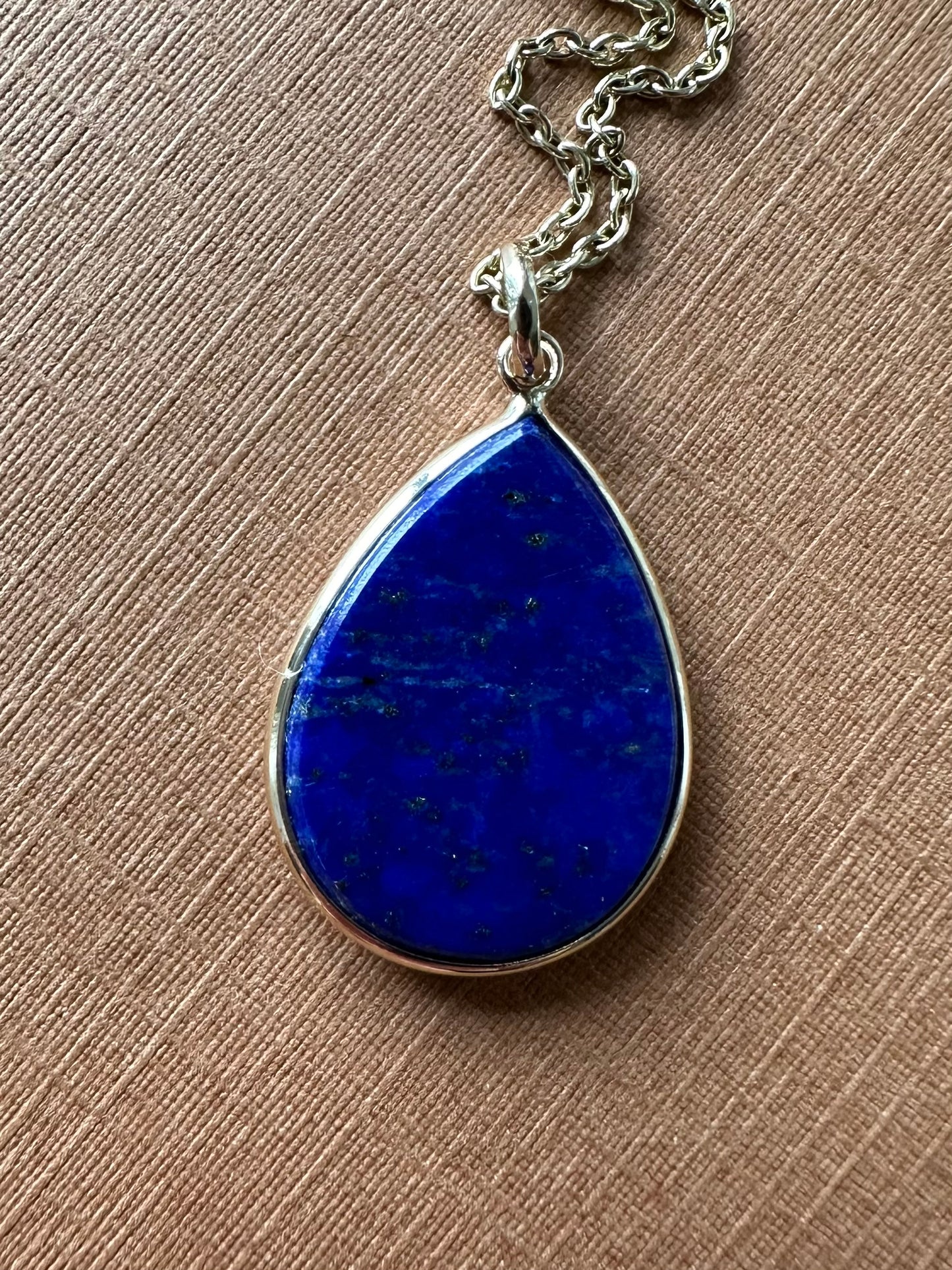 14k Solid Yellow Gold, Blue Lapis Lazuli Drop Pendant, Small Size