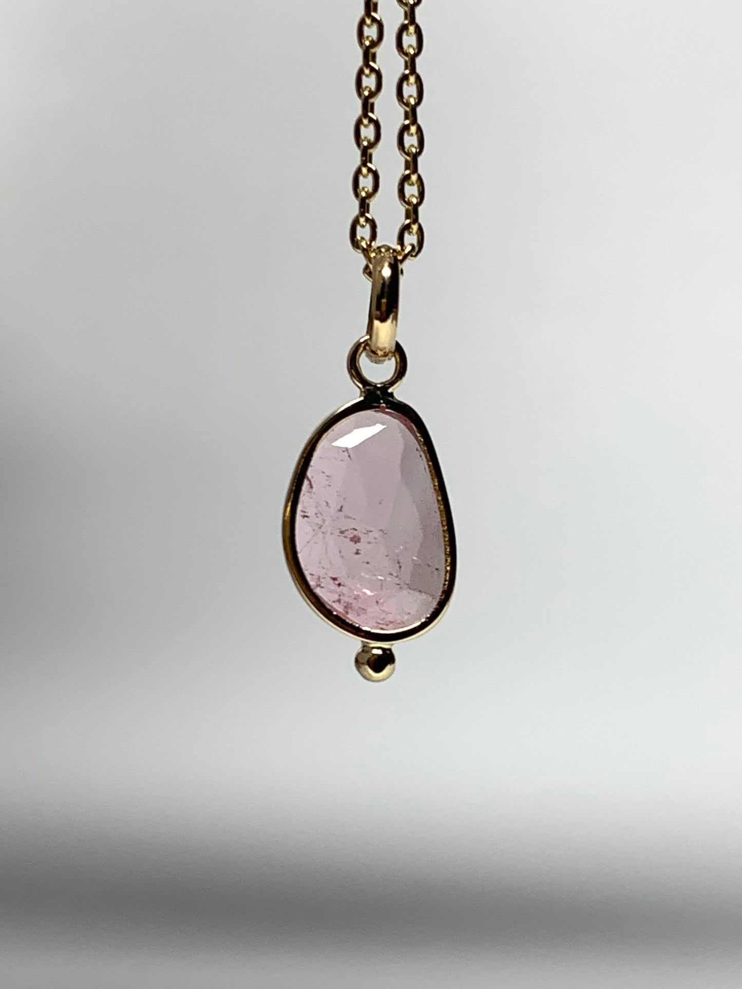 14k Solid Yellow Gold, Natural Light Pink Tourmaline Tiny Pendant