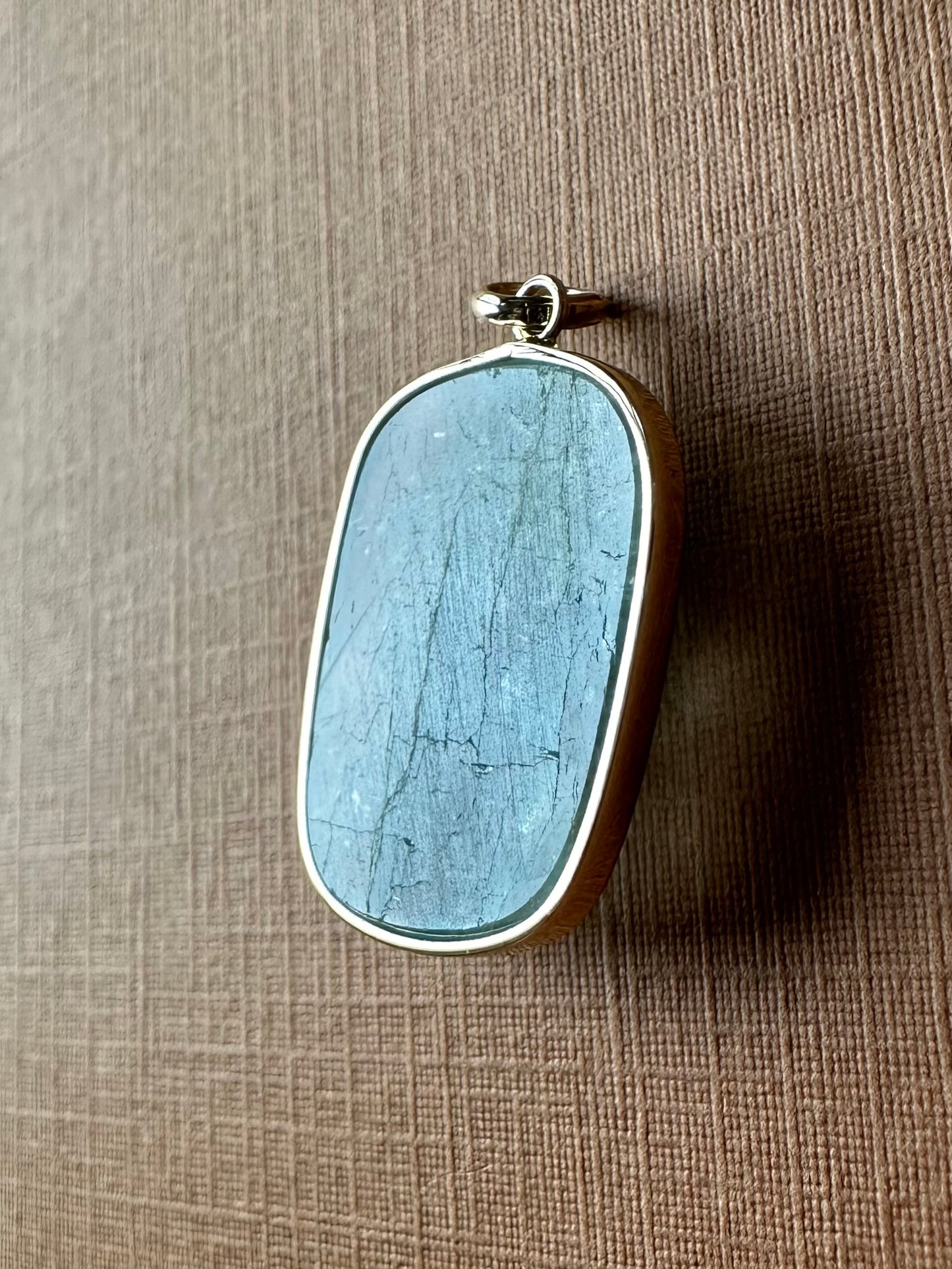 14k Solid Yellow Gold, Opaque Aquamarine Pendant, Small Size