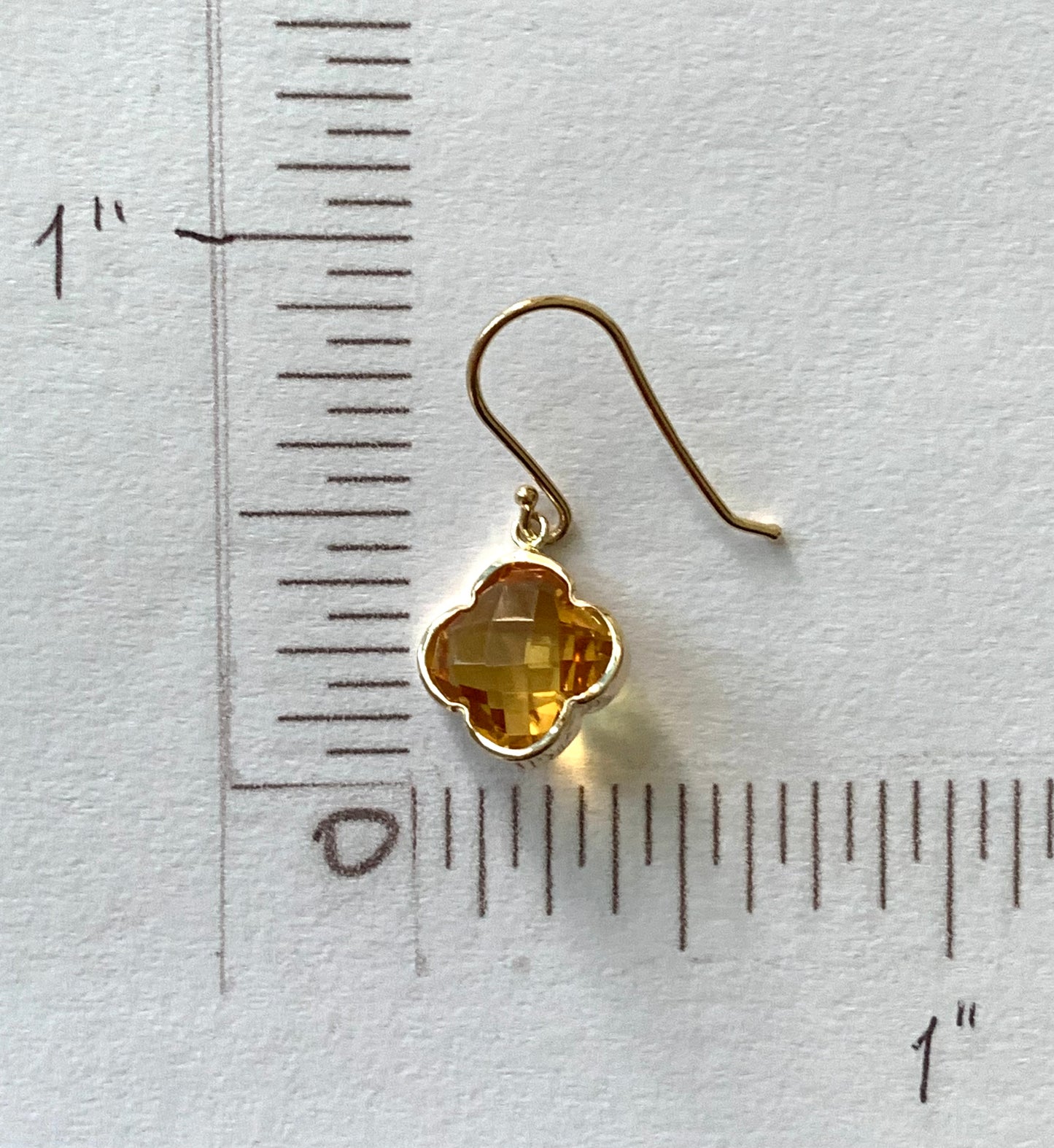 14k Solid Yellow Gold, Yellow Citrine “Clover” Mini Earrings, Fish Hook Ear Wires, French Wire