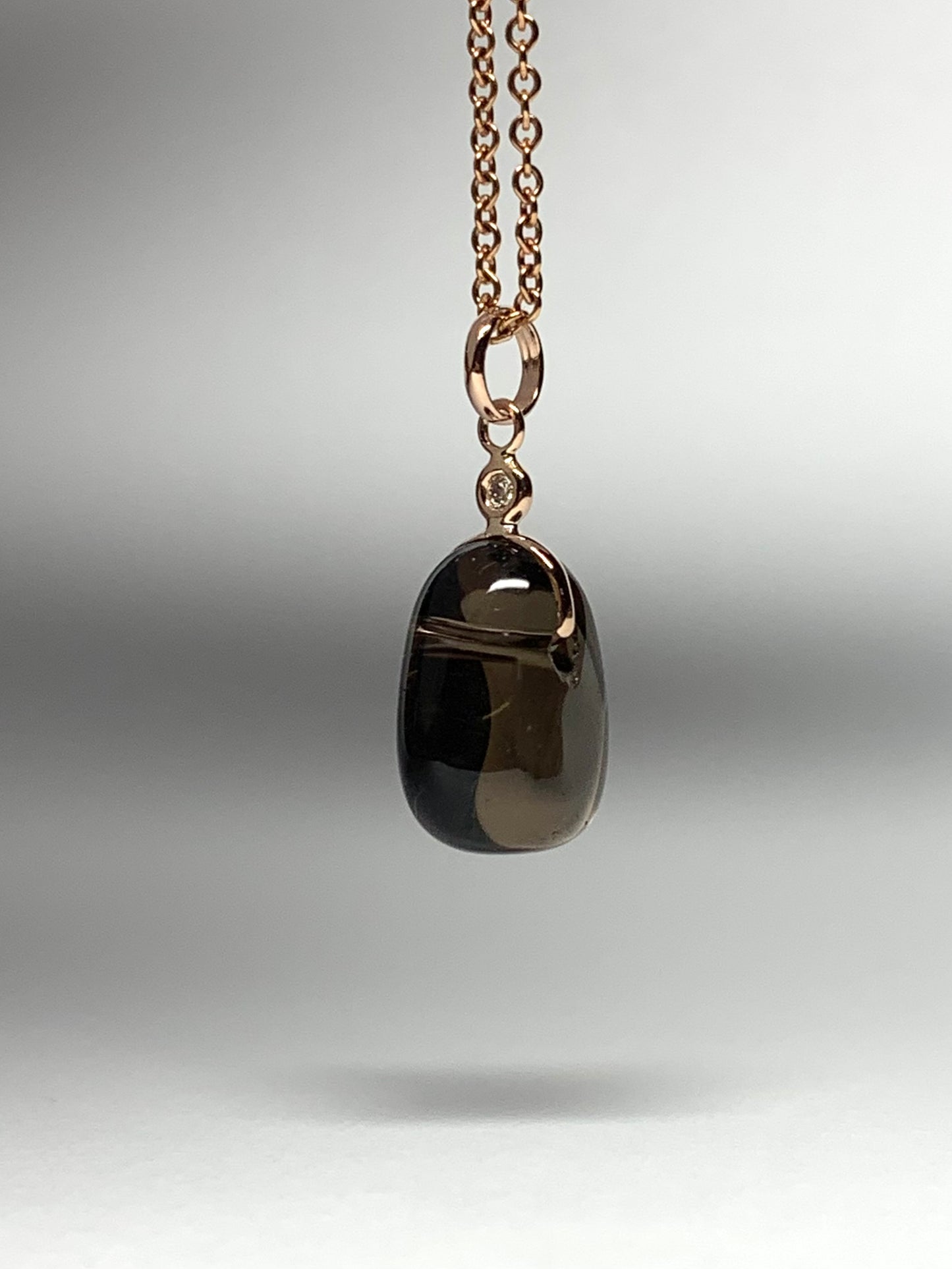 14k Solid Rose Gold, Diamond, Smoky Quartz Tumbled Nugget Bead Pendant, Mini Size