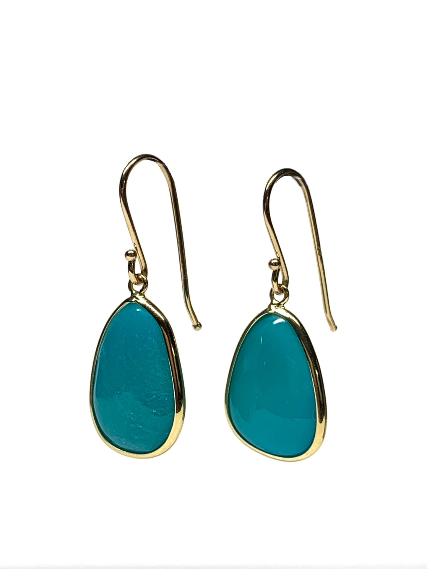 18k Solid Yellow Gold, Natural Sleeping Beauty Turquoise Drop Earrings