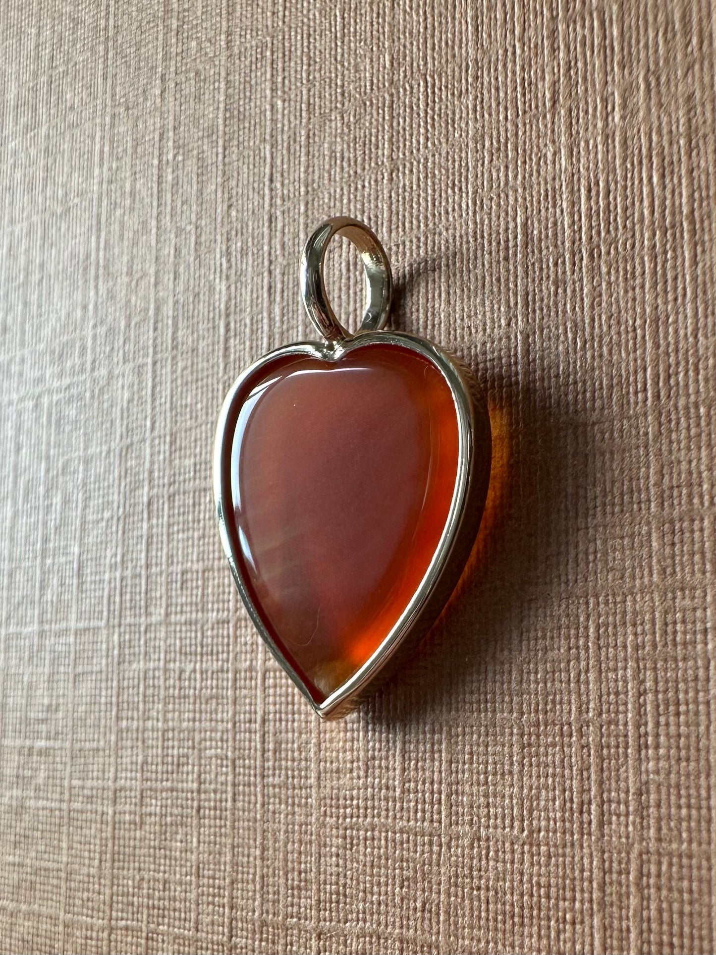 14K Solid Yellow Gold, Red Carnelian "Heart" Pendant, Mini Size