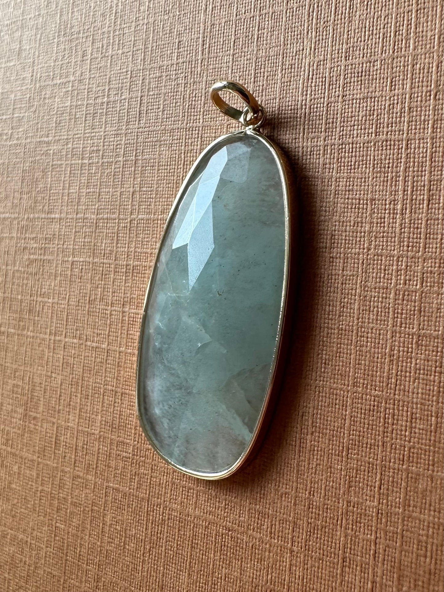 14k Solid Yellow Gold, Opaque Aquamarine Pendant